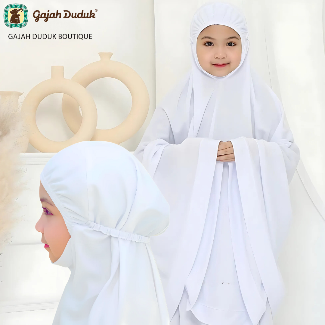 Telekung Budak Putih Plain Tiada Renda Atau Lace