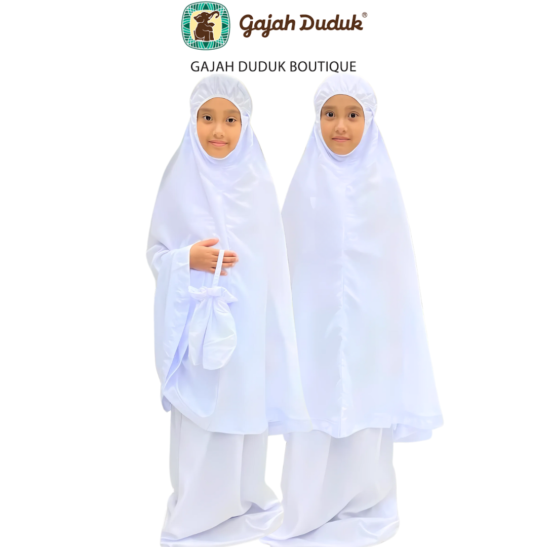 Telekung Budak Putih Plain Tiada Renda Atau Lace