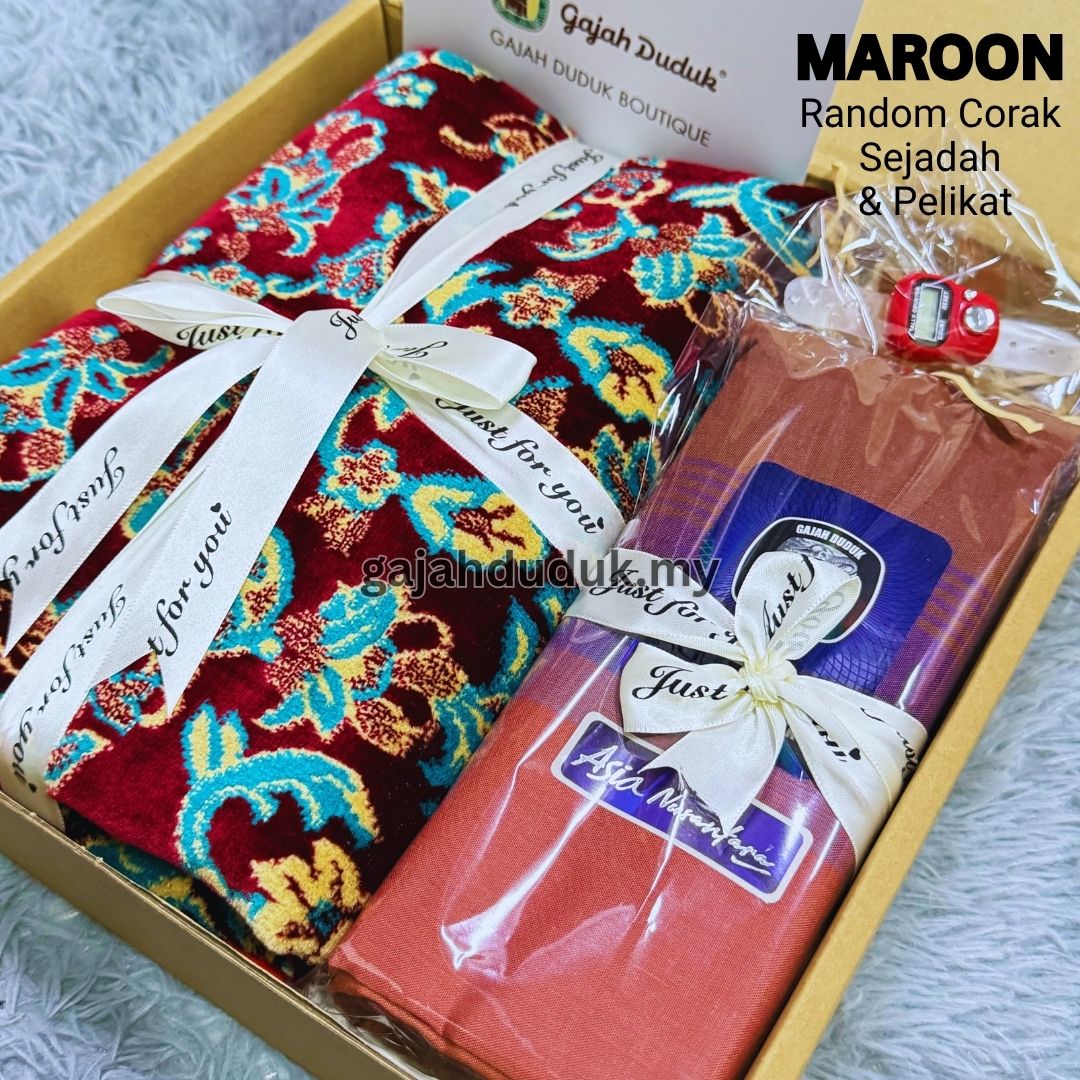 Set Gift Box Exclusive Set Pelikat Gajah Duduk & Sejadah Sesuai Untuk Hantaran Birthday Anniversary & Hadiah