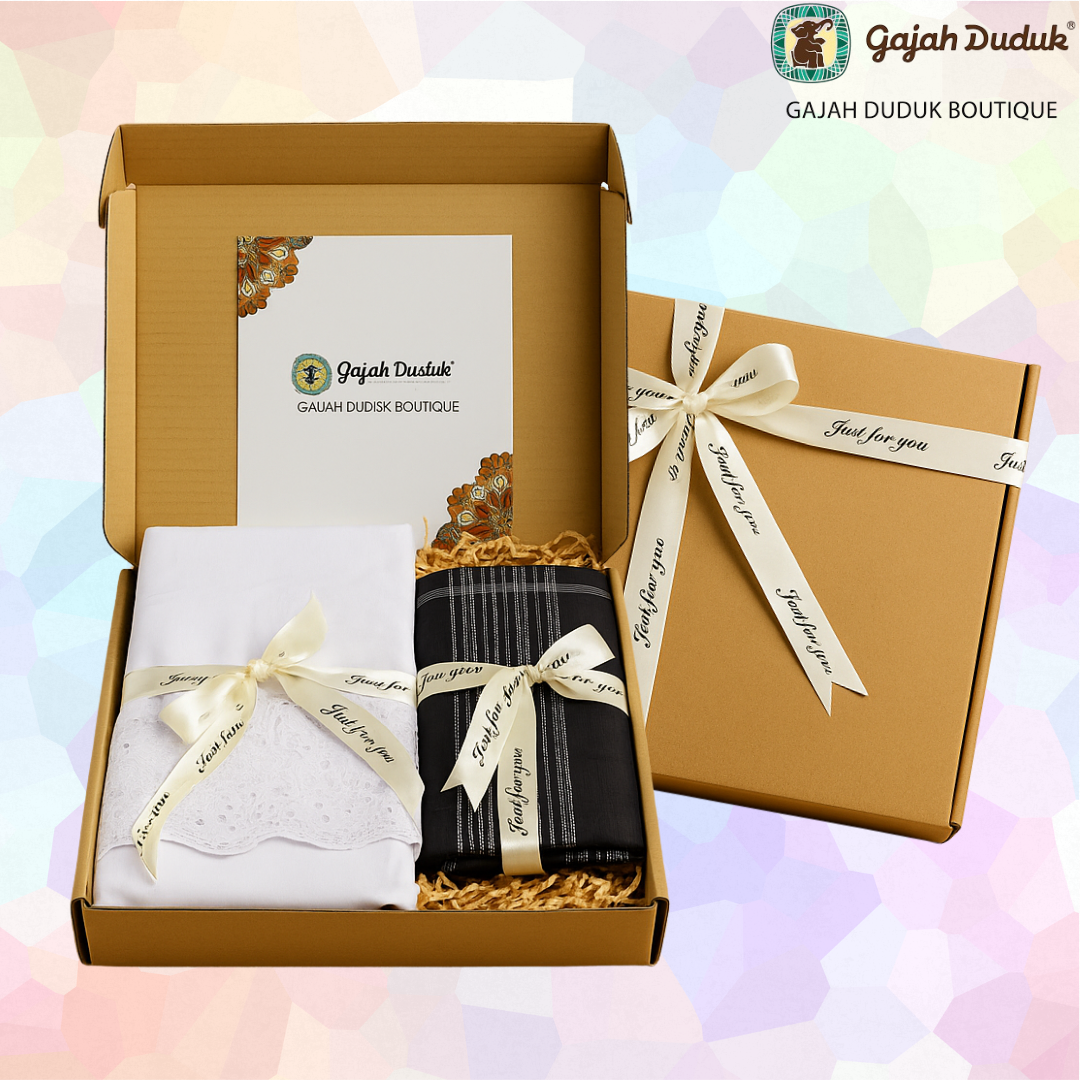 Set Box Hantaran Exclusive  Telekung Premium Cotton + GD Asia Prima Black & White (5000 Benang)