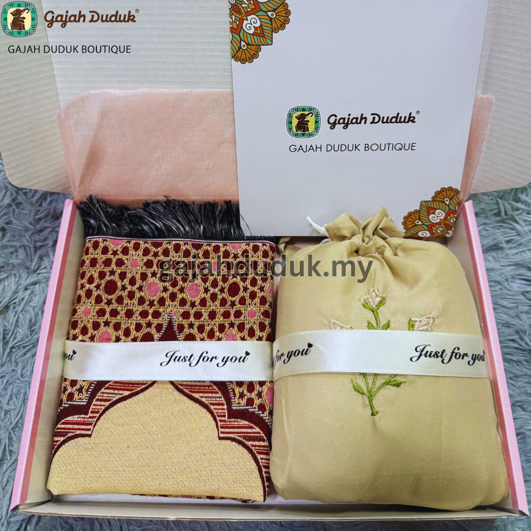 Set Gift Telekung Travel Pouch & Sejadah Mini Muka Panjang Sesuai Untuk Hadiah , Gift Buat Yg Tersayang