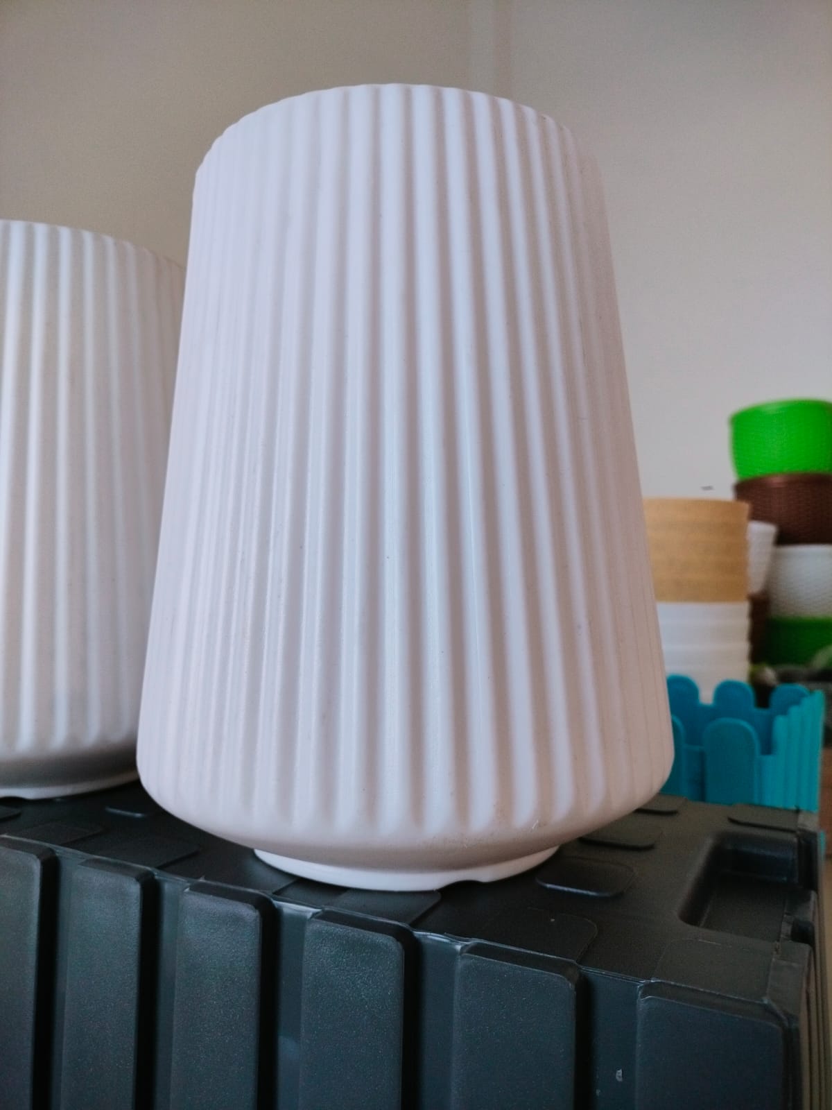 White Ribbed Vase - 10"