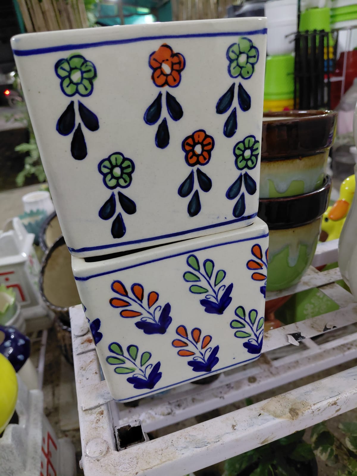 Hand-Painted Ceramic Square Planters