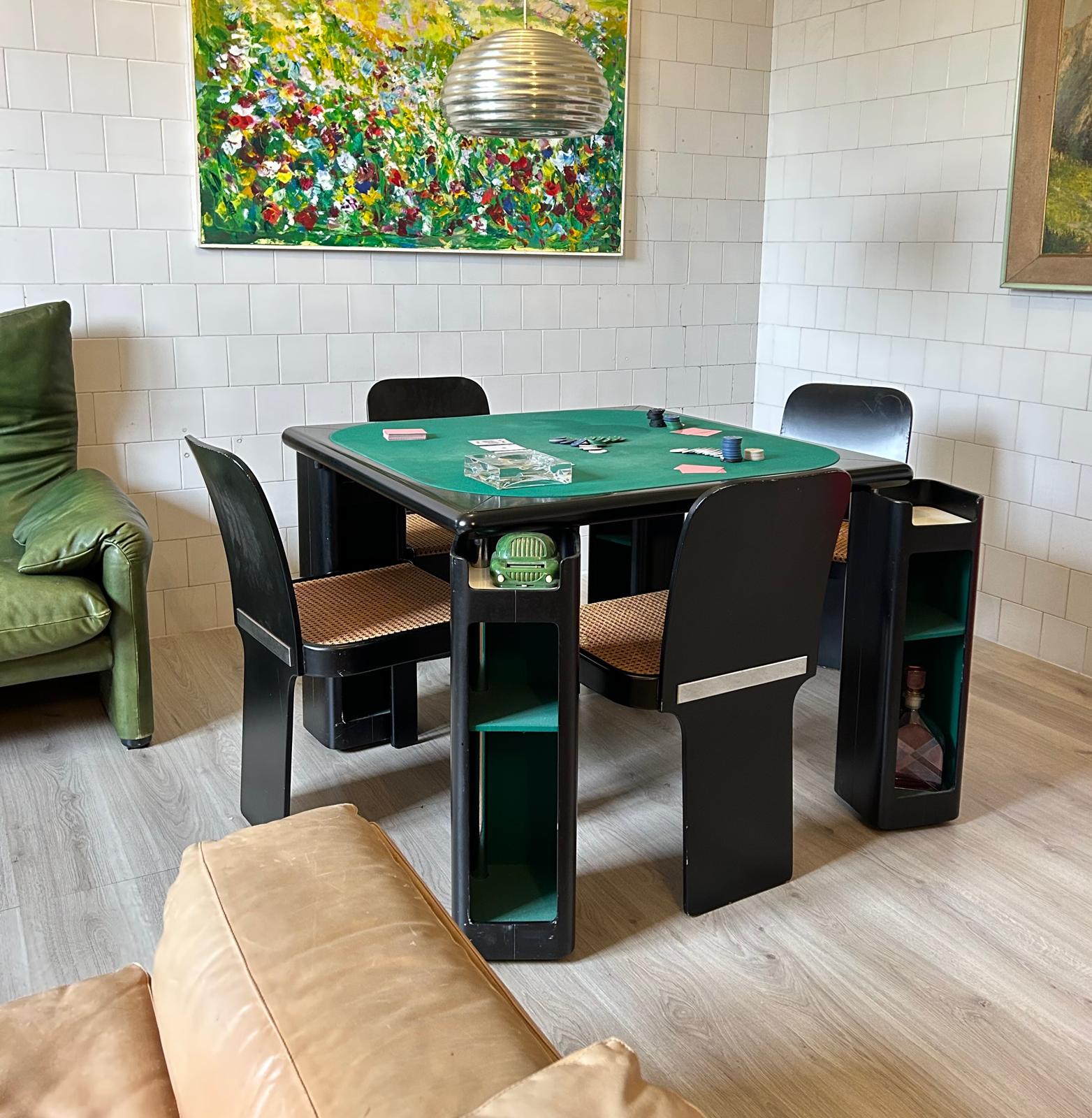 Tavolo da gioco e sedie di Pierluigi Molinari per Pozzi, anni '70, set di 5