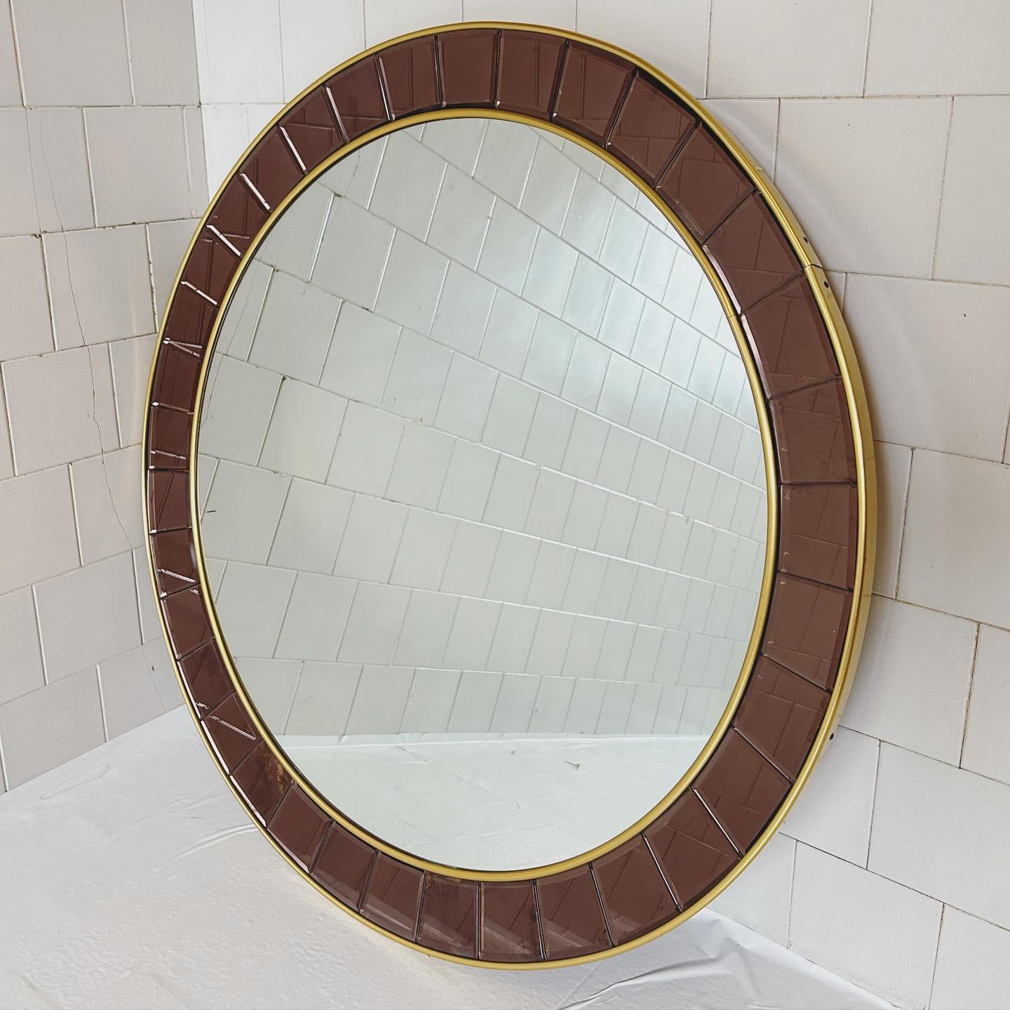 Rare Large Mirror 100cm Prod. Cristal Art , Fumè Glass , Mod. 2679