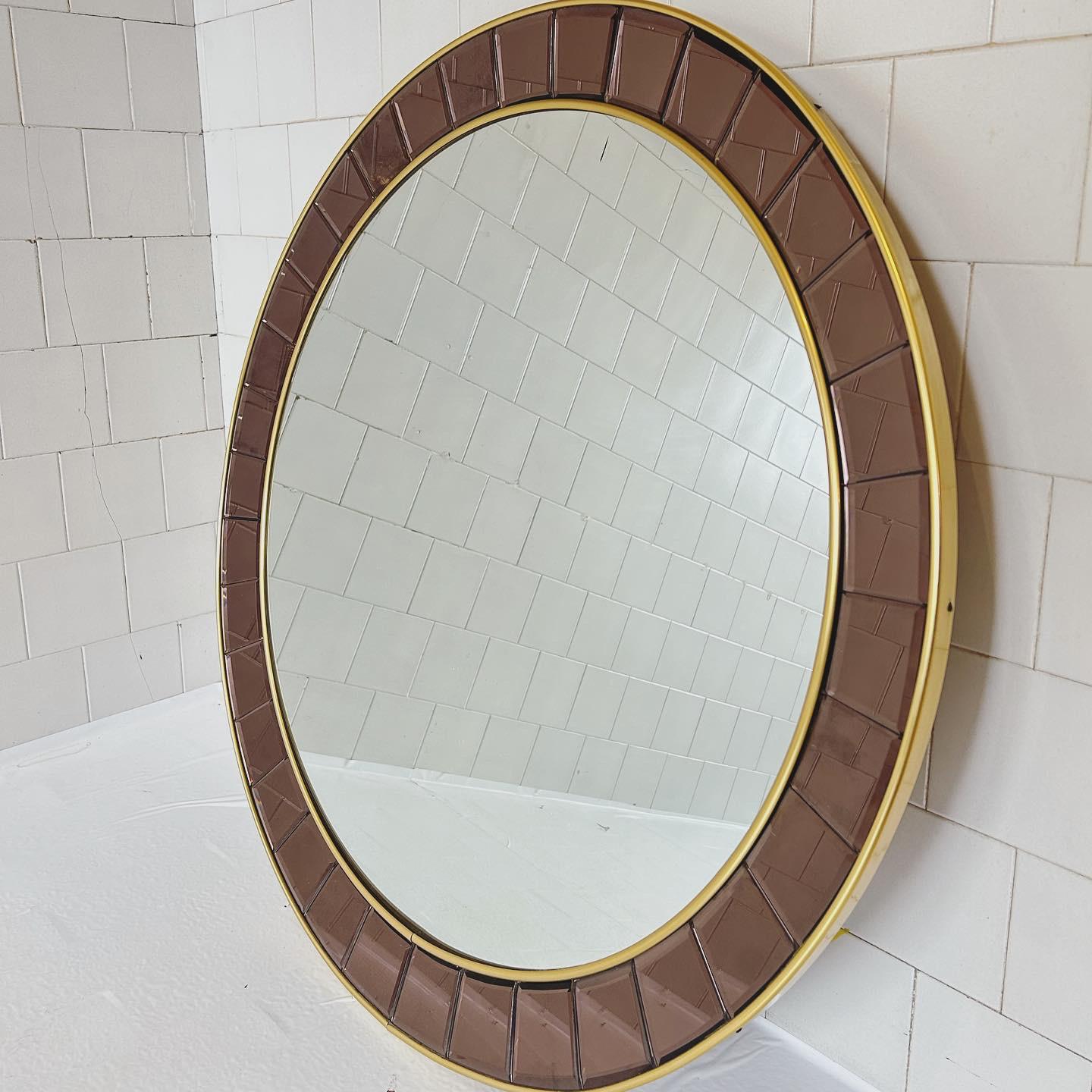 Rare Large Mirror 100cm Prod. Cristal Art , Fumè Glass , Mod. 2679
