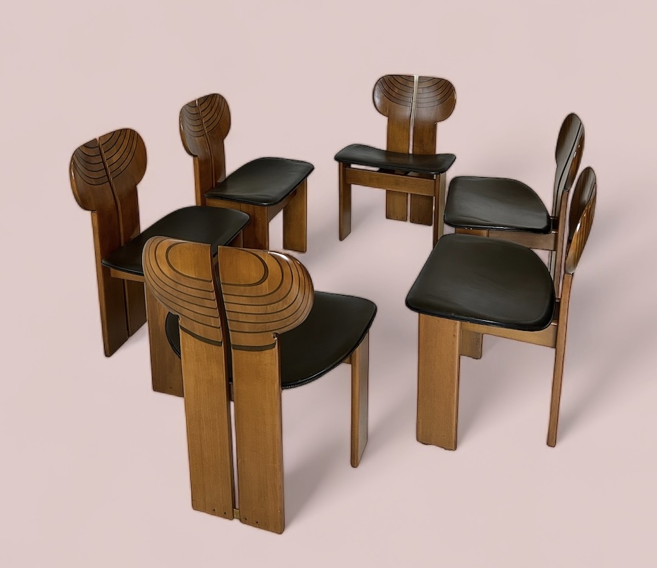 Set Of Six Afra & Tobia Scarpa Africa Chairs , Design 70s Prod. Max Alto , Italy