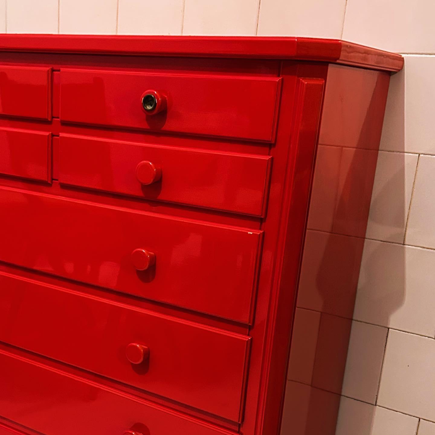Italian Midcentury Dresser in Red Lacquered Wood , 1970, Italy