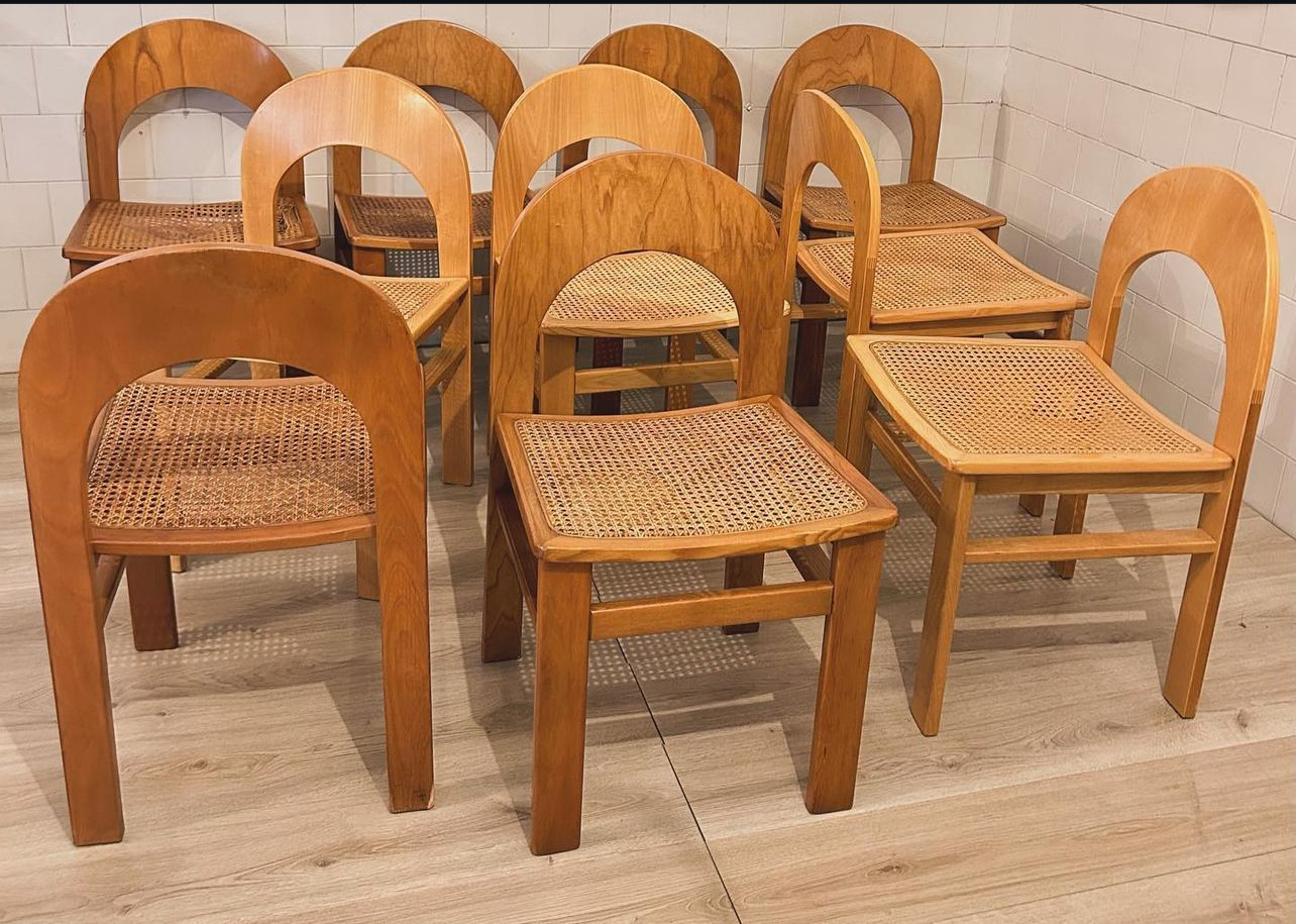 Set 10 Italian Dining Chairs By Adalberto Caraceni, prod. Tagliabue (Italia, 1974)