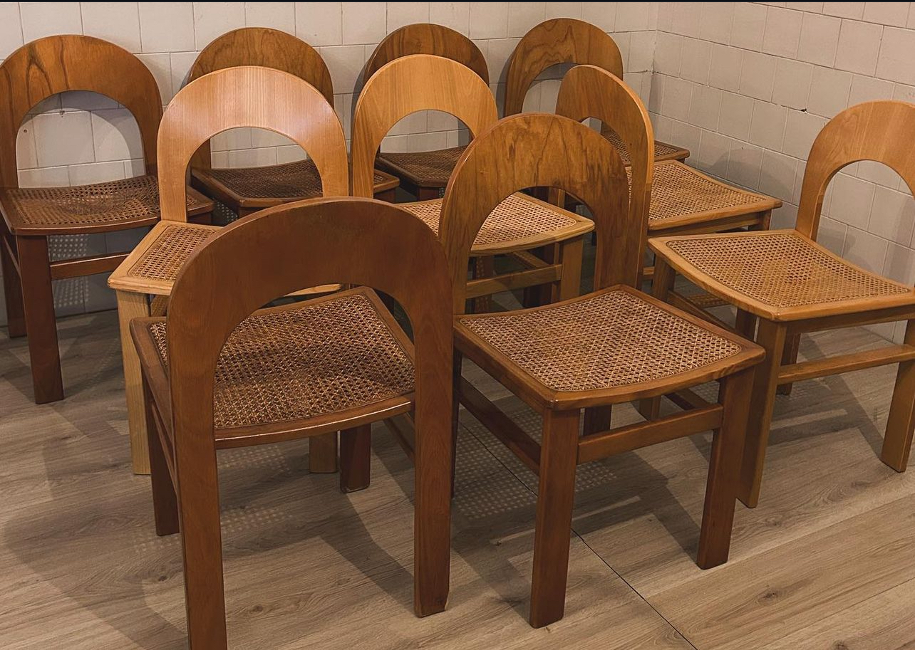 Set 10 Italian Dining Chairs By Adalberto Caraceni, prod. Tagliabue (Italia, 1974)