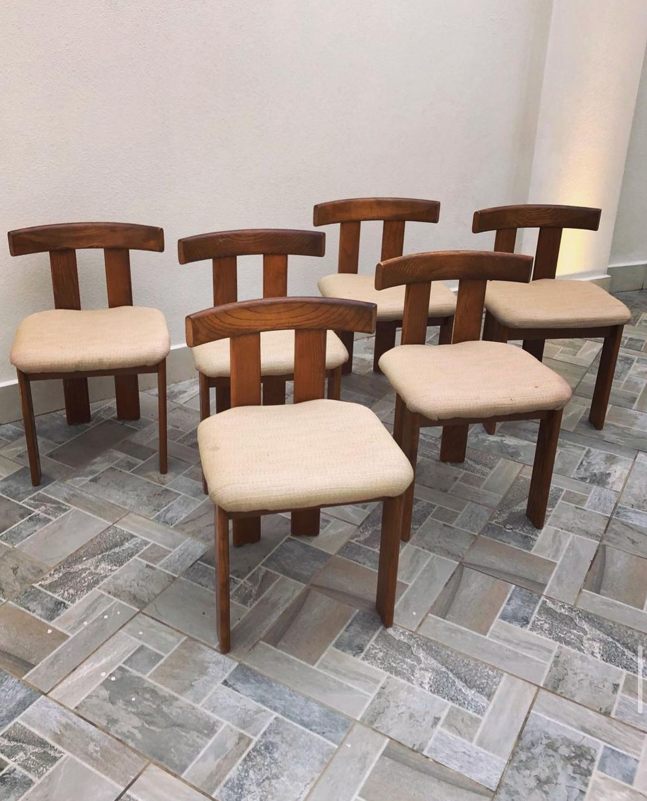 Set Six Luigi Vaghi Design Chairs for Former Wood & Fabric, Italy, 1970s