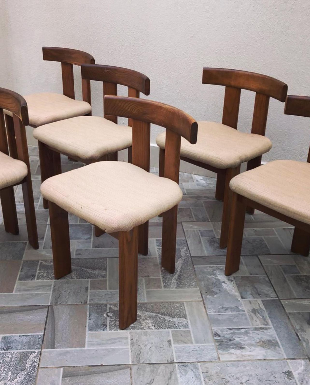 Set Six Luigi Vaghi Design Chairs for Former Wood & Fabric, Italy, 1970s
