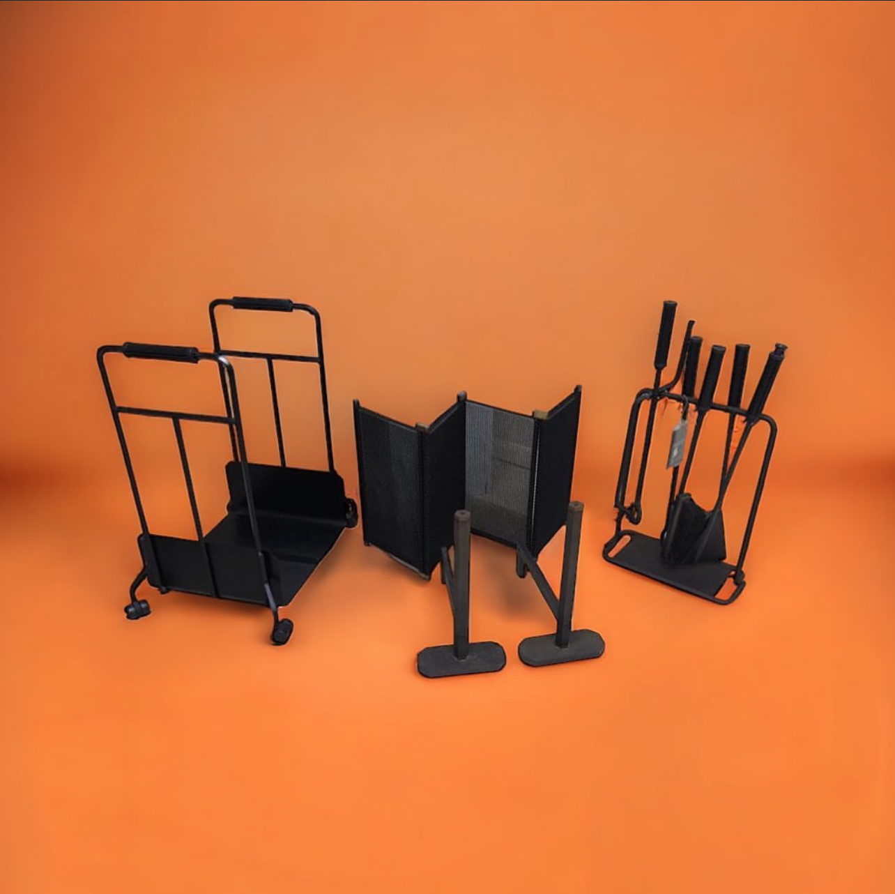 Tobia & Afra Scarpa Design Great Set Fireplace in iron and wood. Produced by Dimensione Fuoco, 1980