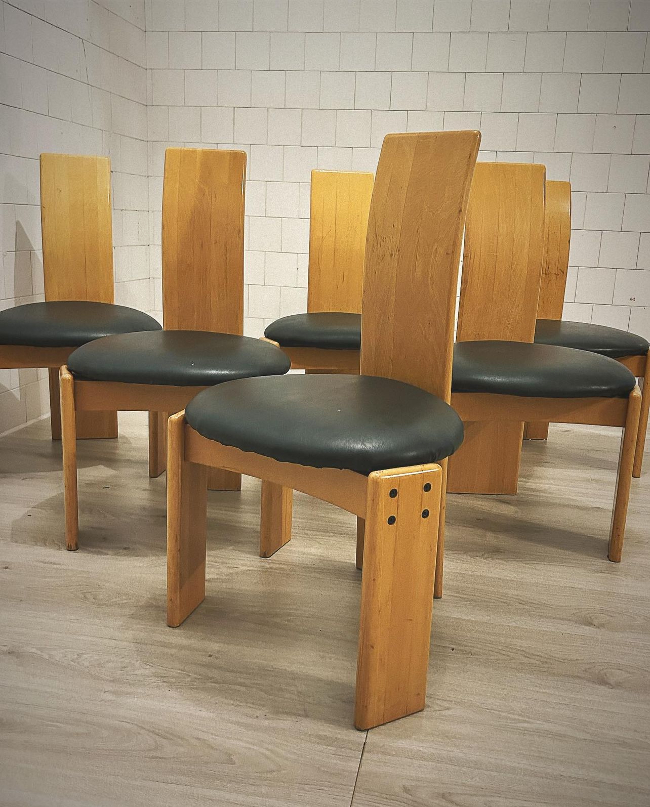 Set Of Six Italian Chairs Wooden structure and skai coverings 1970. Cm 53X50X90 Design Att. Mario Marenco Mobilgirgi