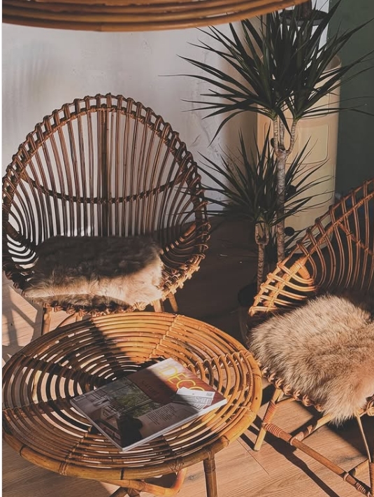 Pair Of Wicker Egg Chairs And Coffe table Designed By Architect Tito Agnoli For Bonacina 1960s
