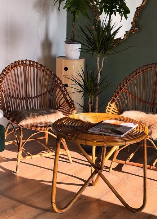 Pair Of Wicker Egg Chairs And Coffe table Designed By Architect Tito Agnoli For Bonacina 1960s