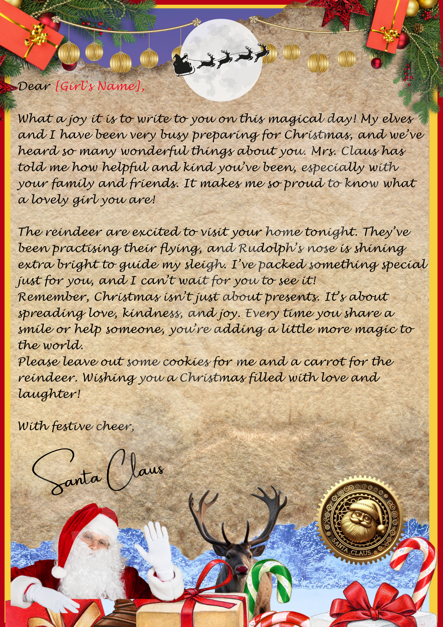 personalized letter from Santa Claus (girl)
