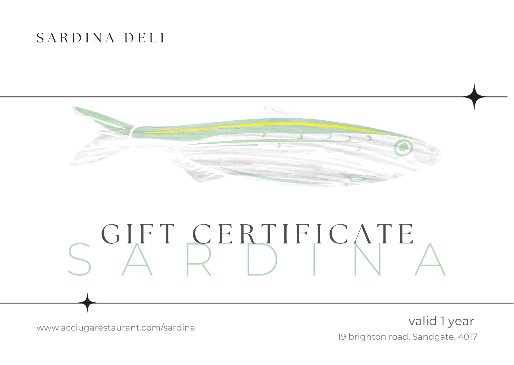 Sardina Deli Gift Certificate