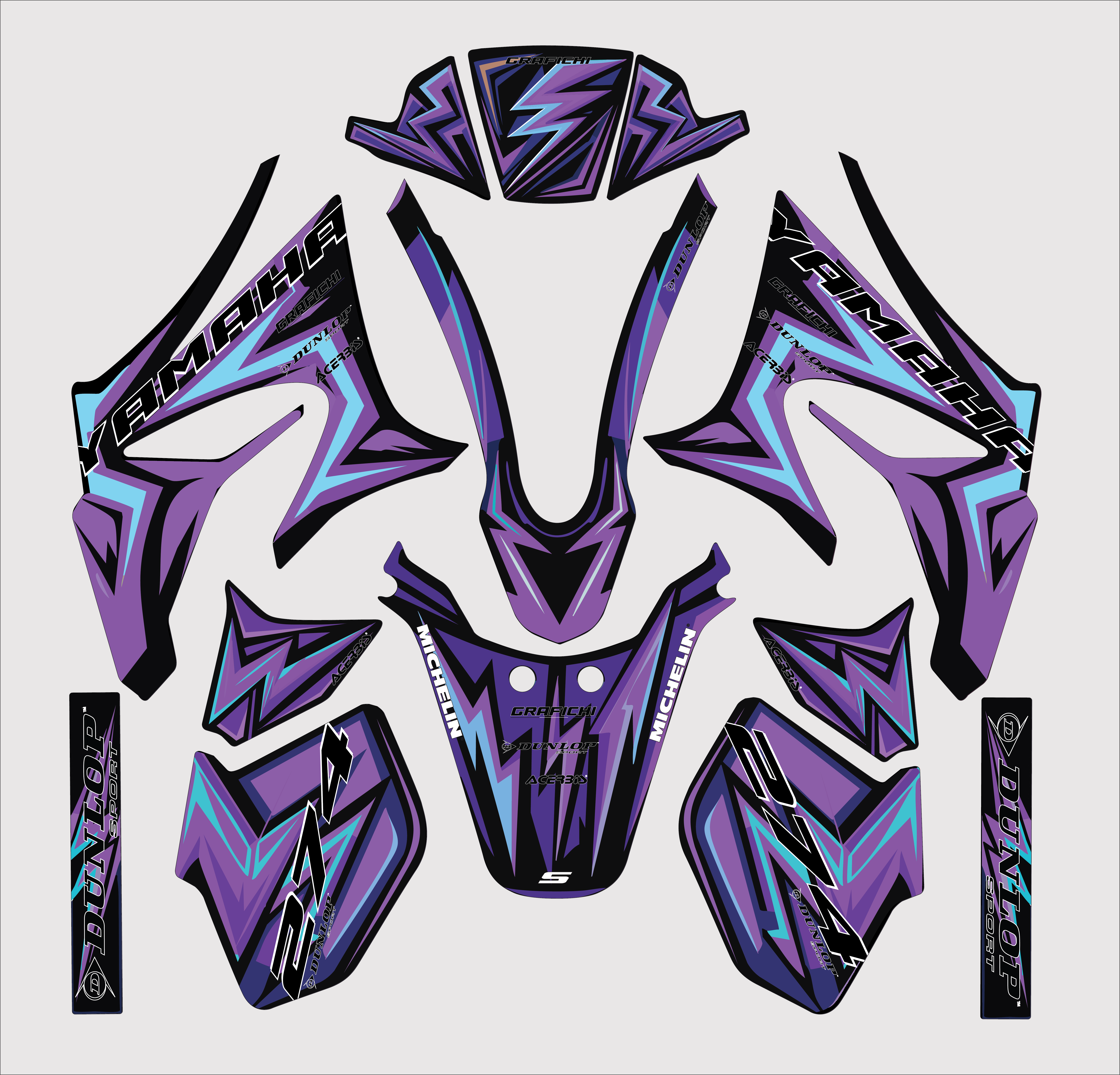 Purple & Blue Graphic Kit Yamaha DT50 | 2003+