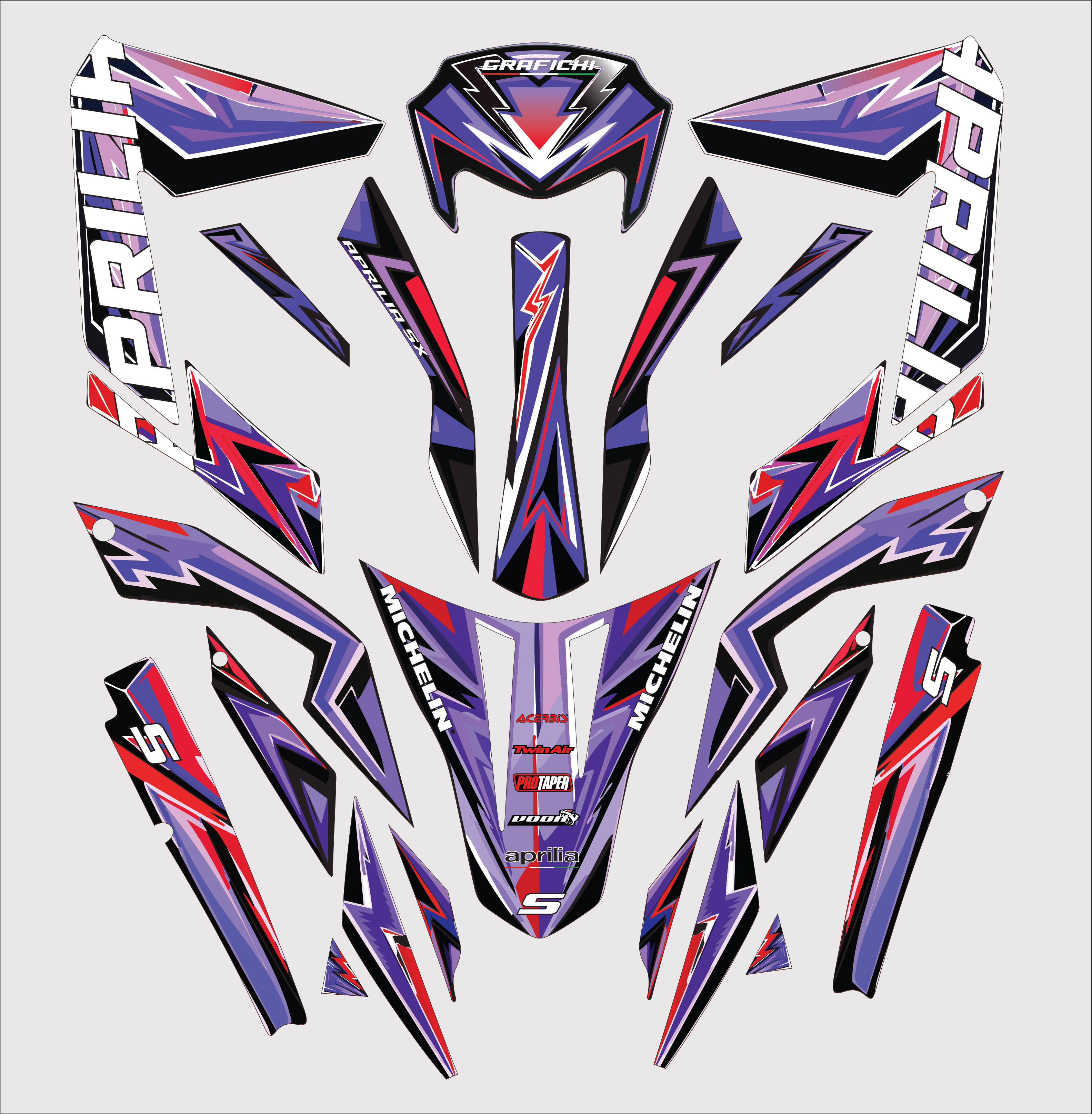 Red & Purple Aprilia SX50/ RX50 Graphic Kit | 2011-2017