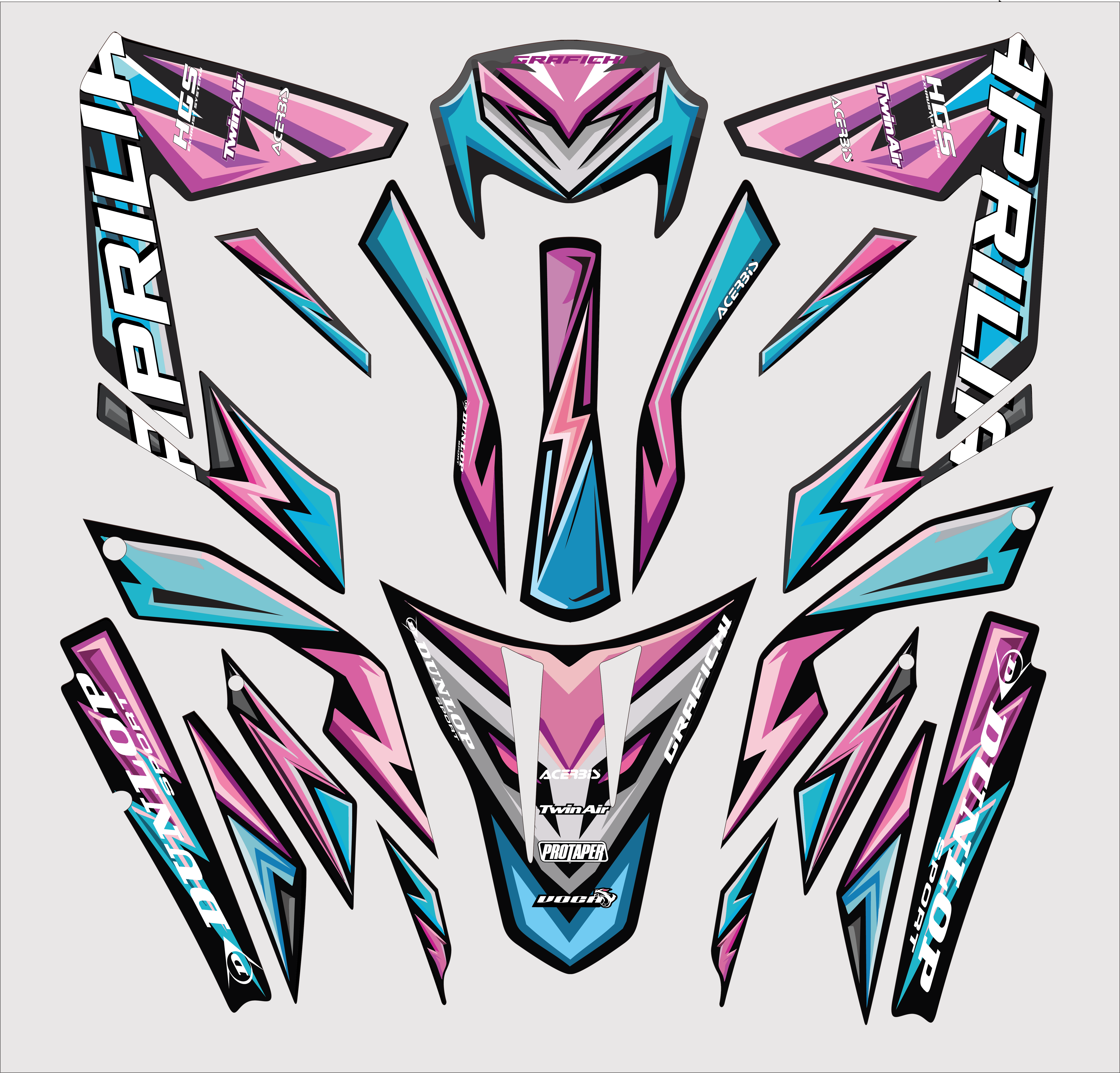 Pink & Blue Aprilia SX50/ RX50 Graphic Kit | 2011-2017
