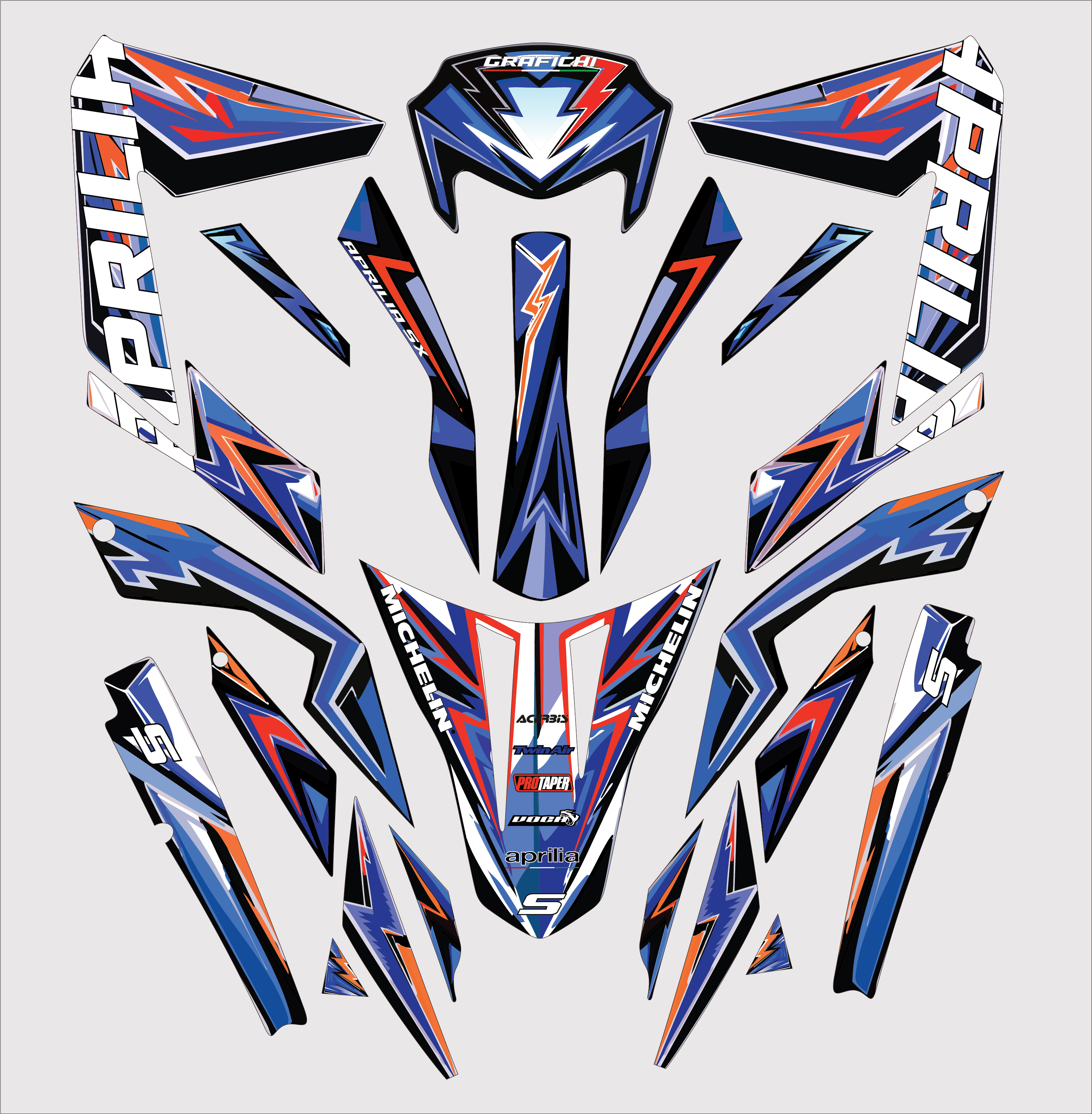 Orange & Blue Aprilia SX50/ RX50 Graphic Kit | 2011-2017