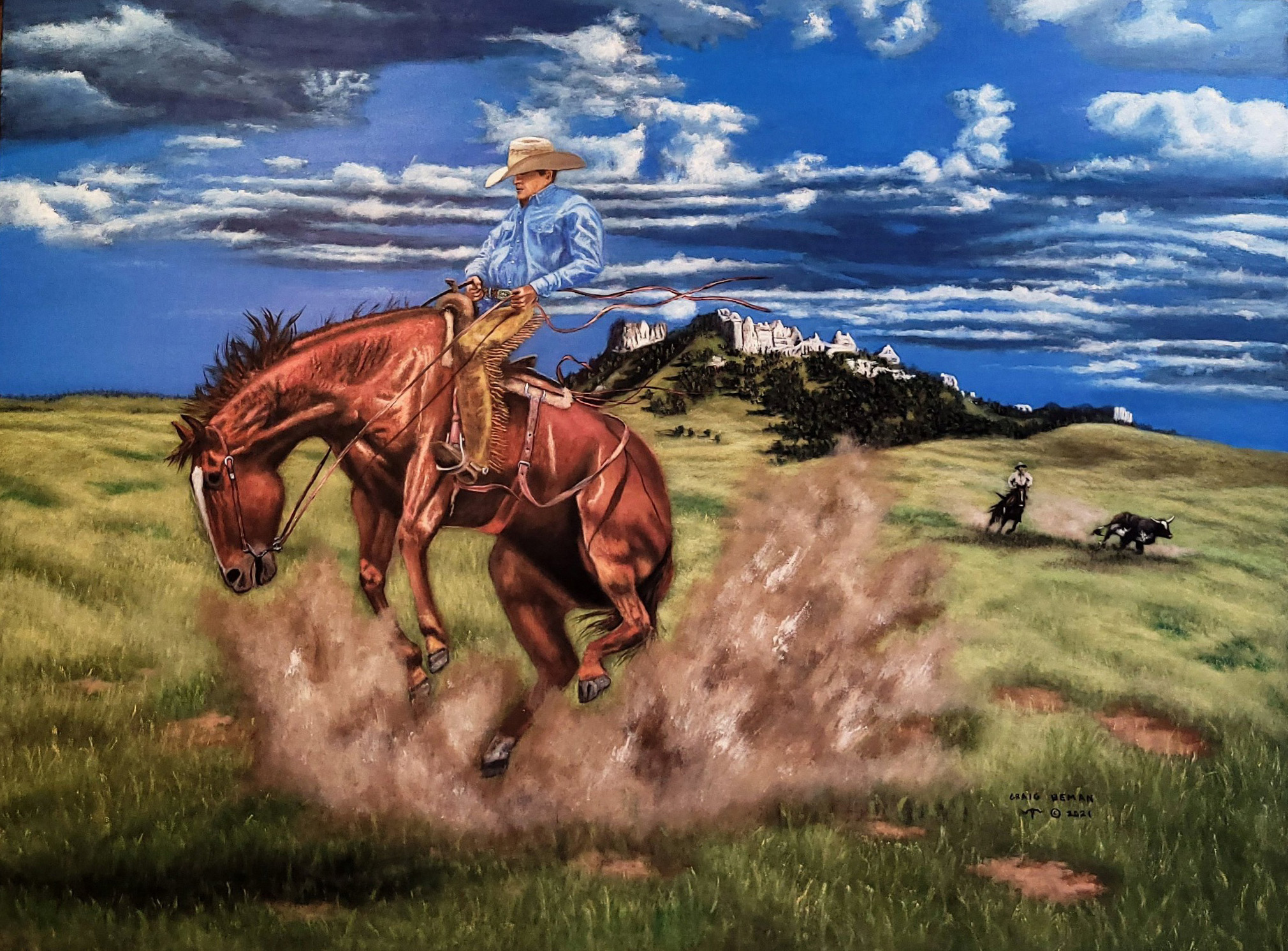 Crow Hoppin' At Crow Butte Original Oil on Canvas