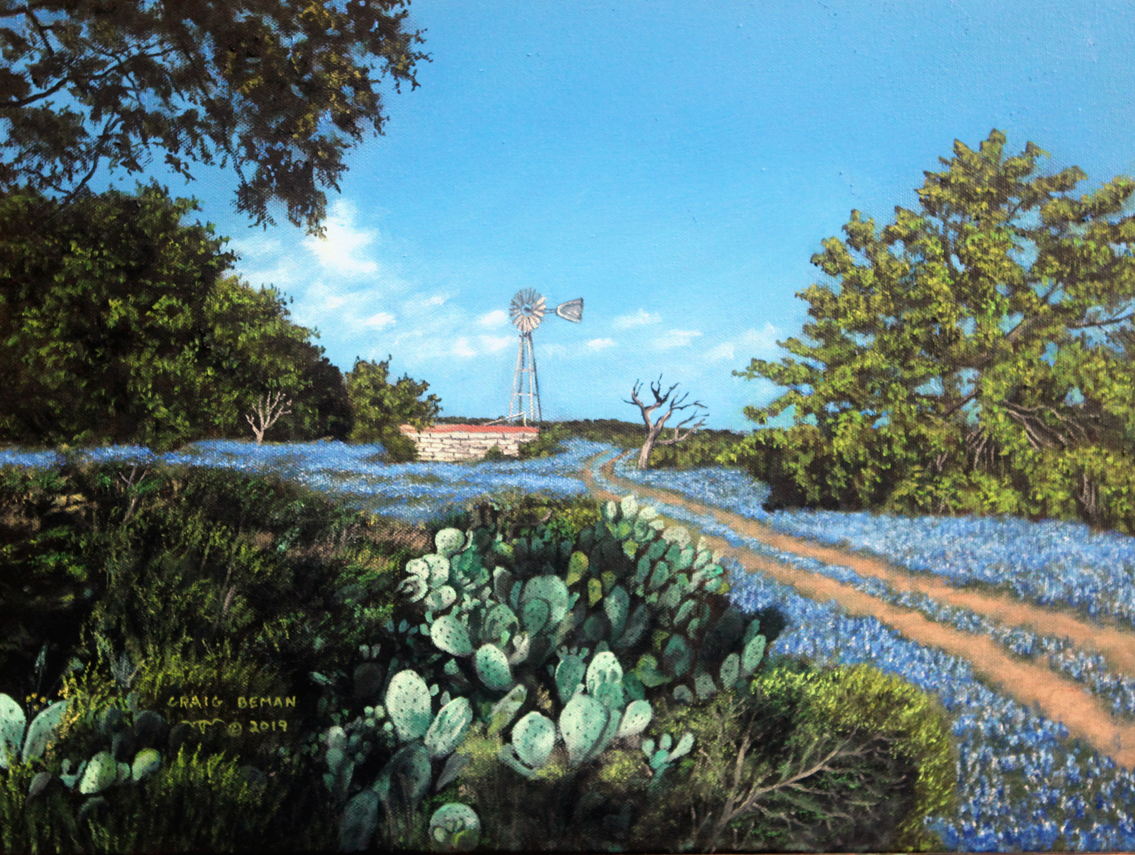Bluebonnets and Prickly Pears Original Oil on Canvas
