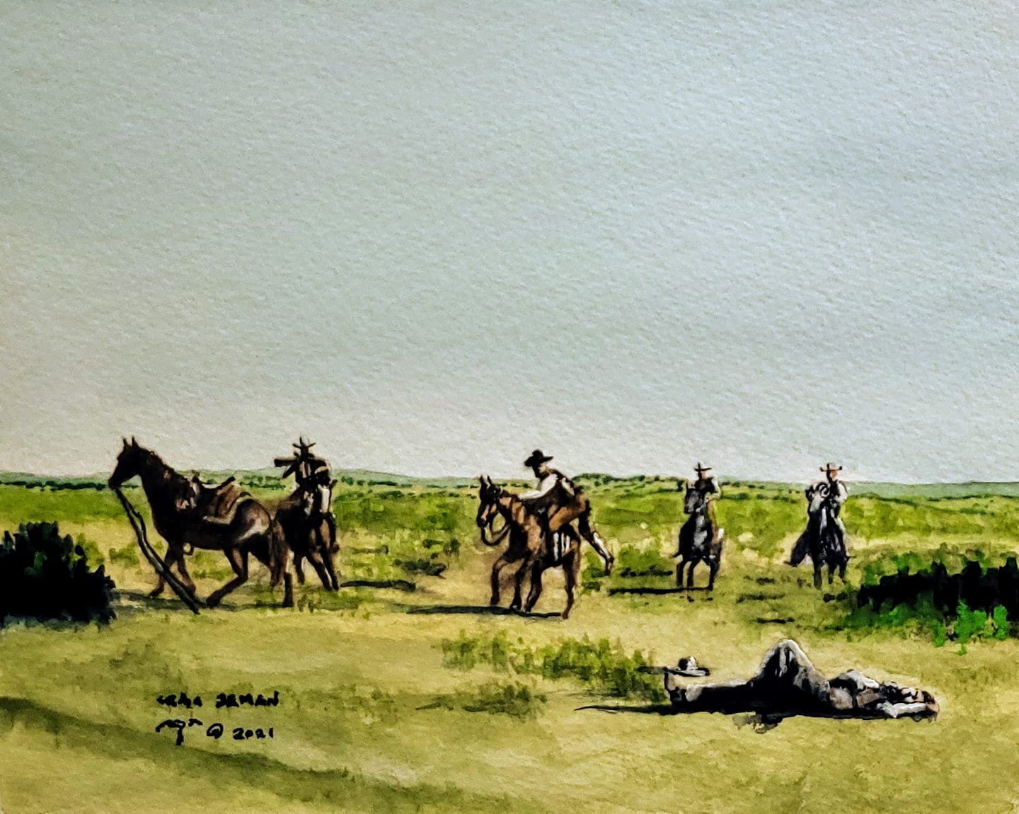 Bucked Off Original Watercolor Painting
