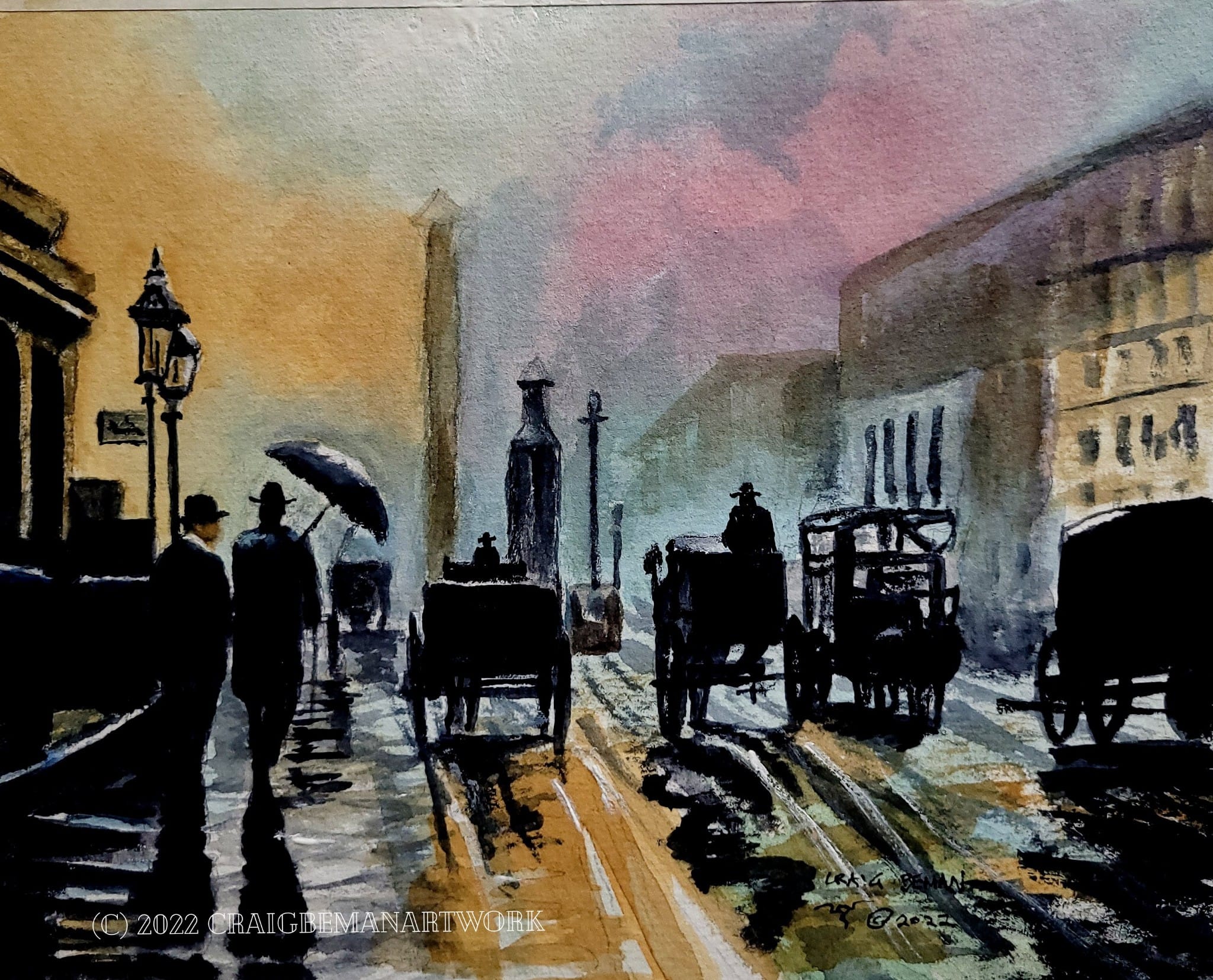 Down The Boulevard Original Watercolor Painting