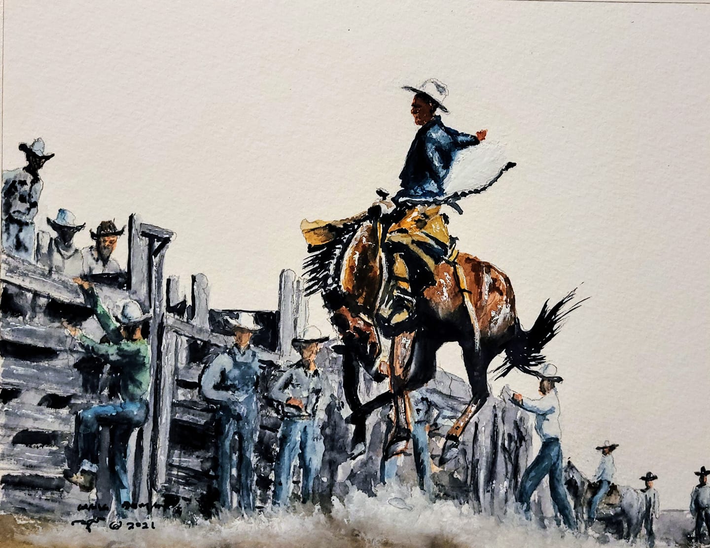 Let Er Buck Powder River Original Watercolor Painting