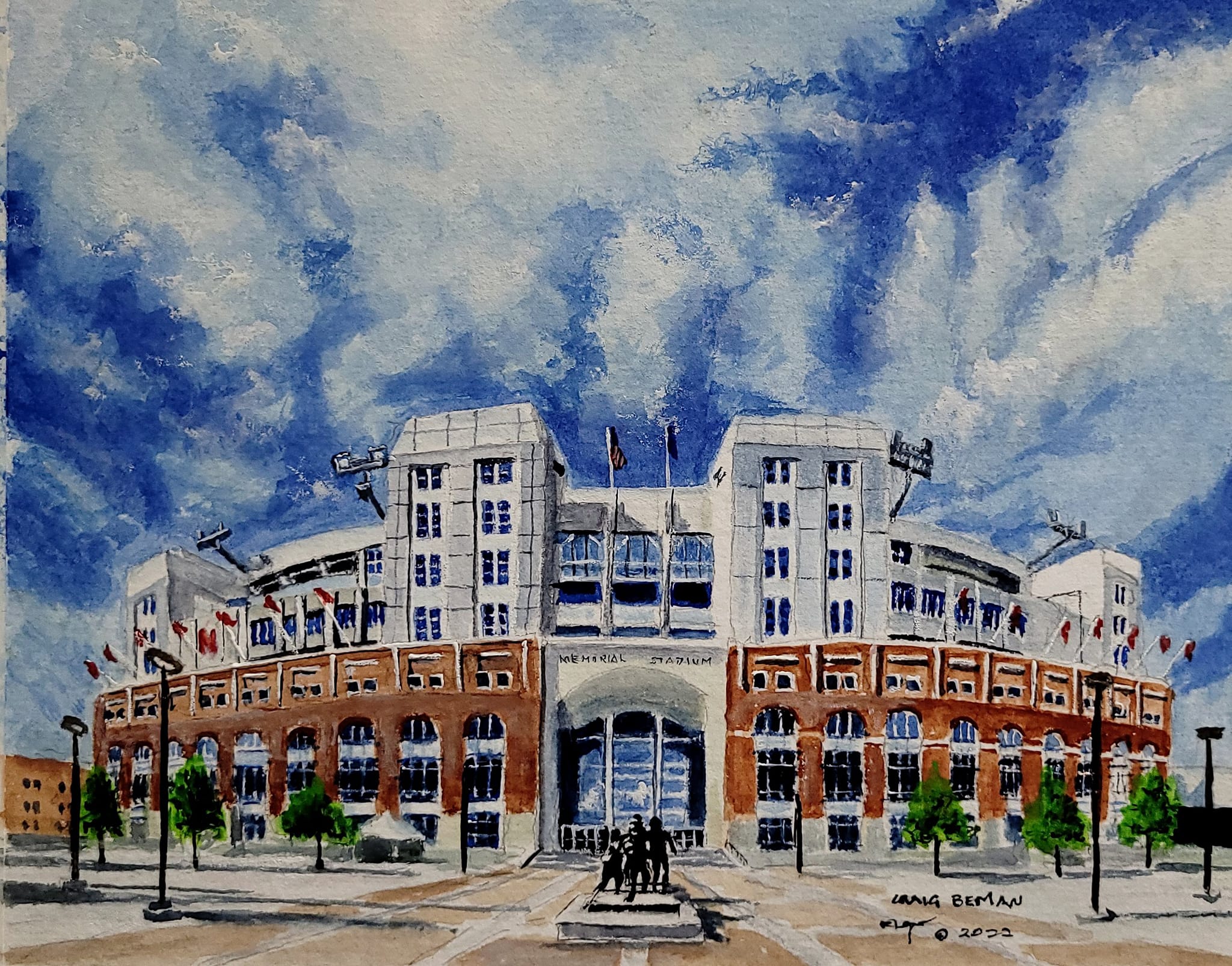 Memorial Stadium Original Watercolor Painting