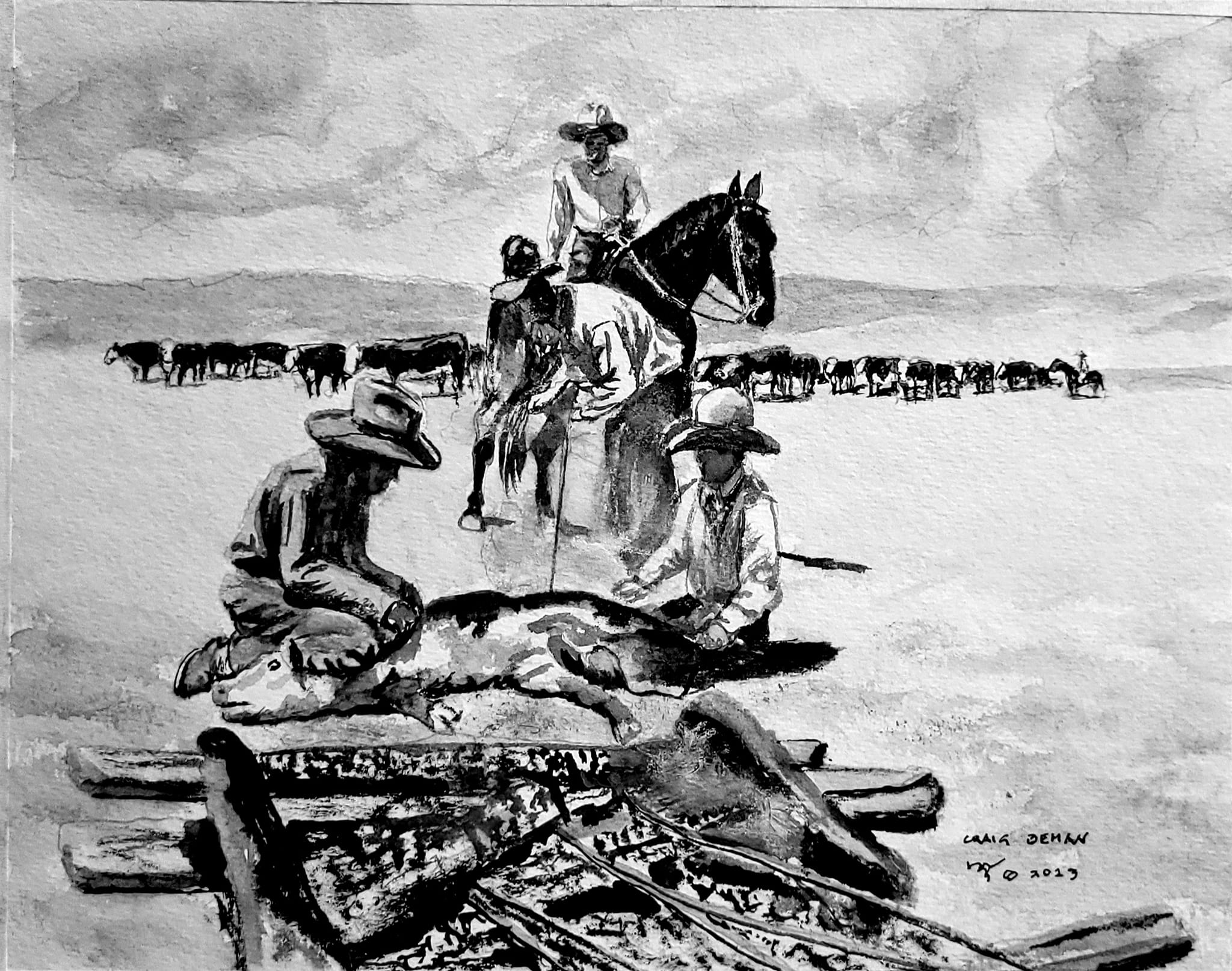 Old School Cowboys Original Watercolor Painting