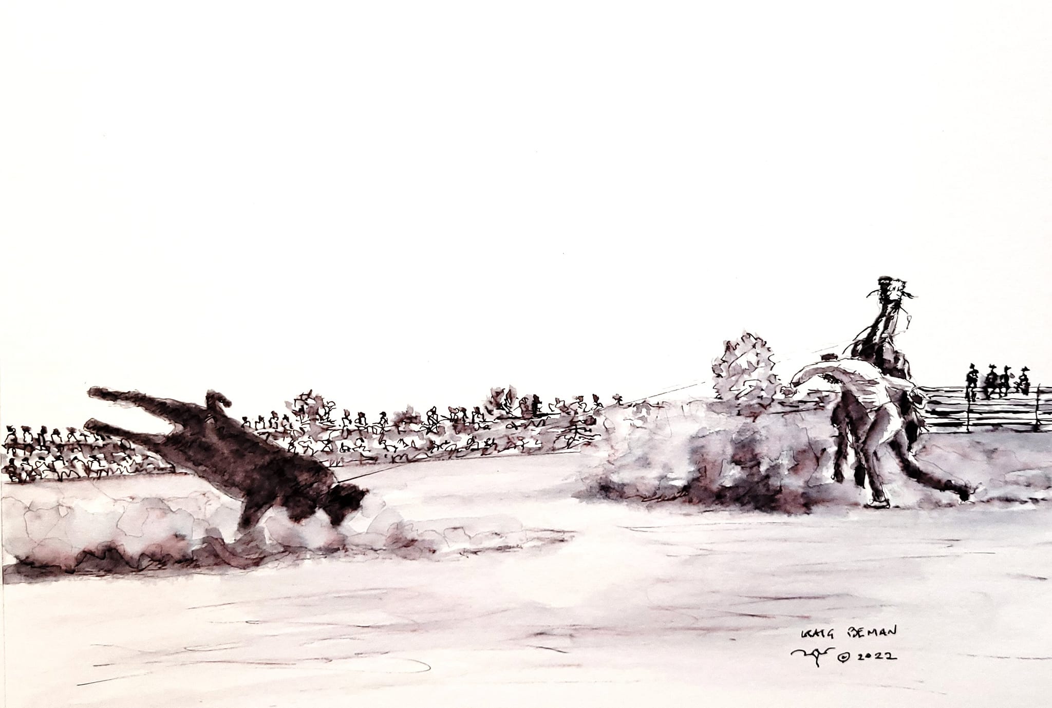 Ropin' Old School Original Watercolor Painting