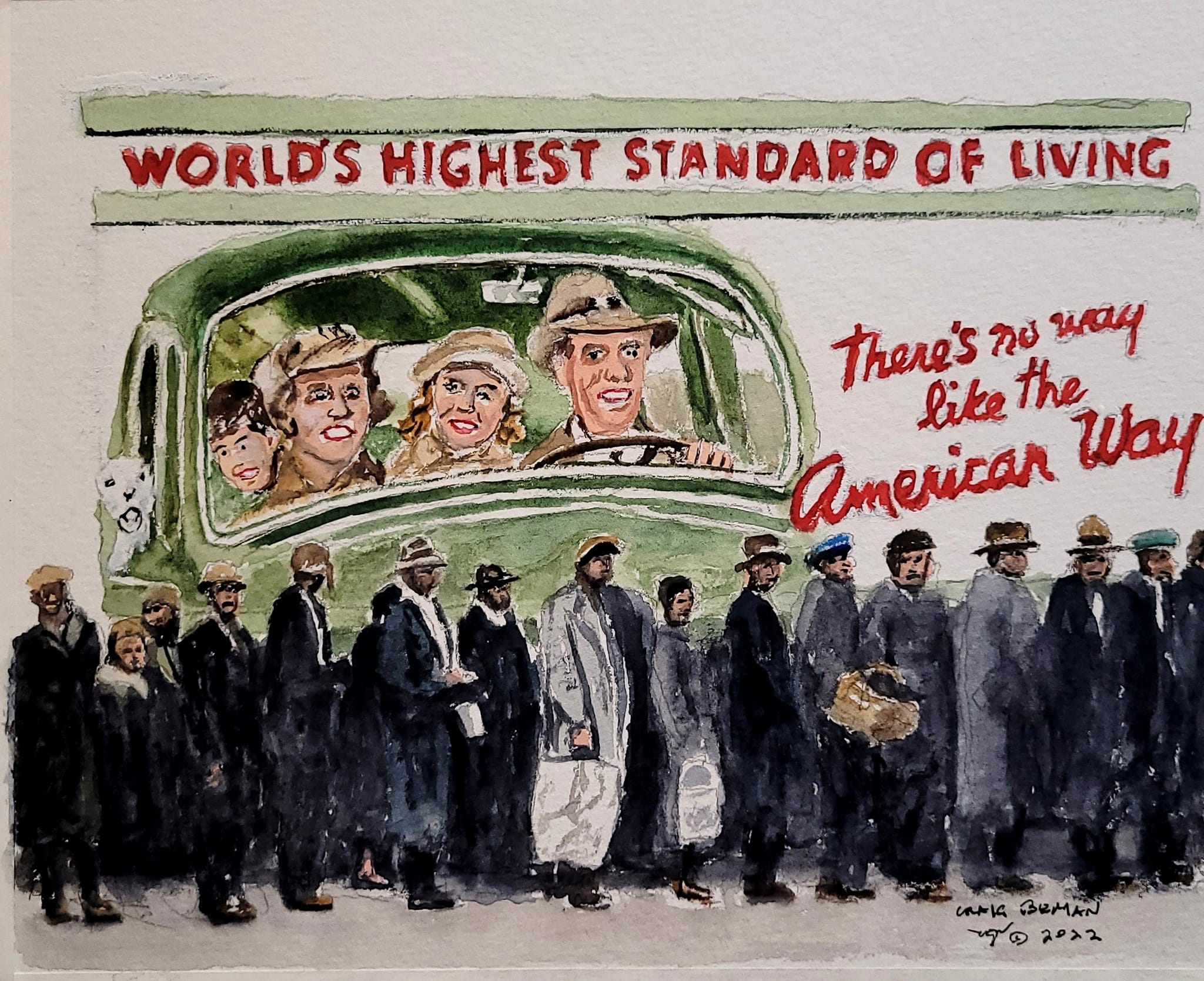 The Breadline Original Watercolor Painting