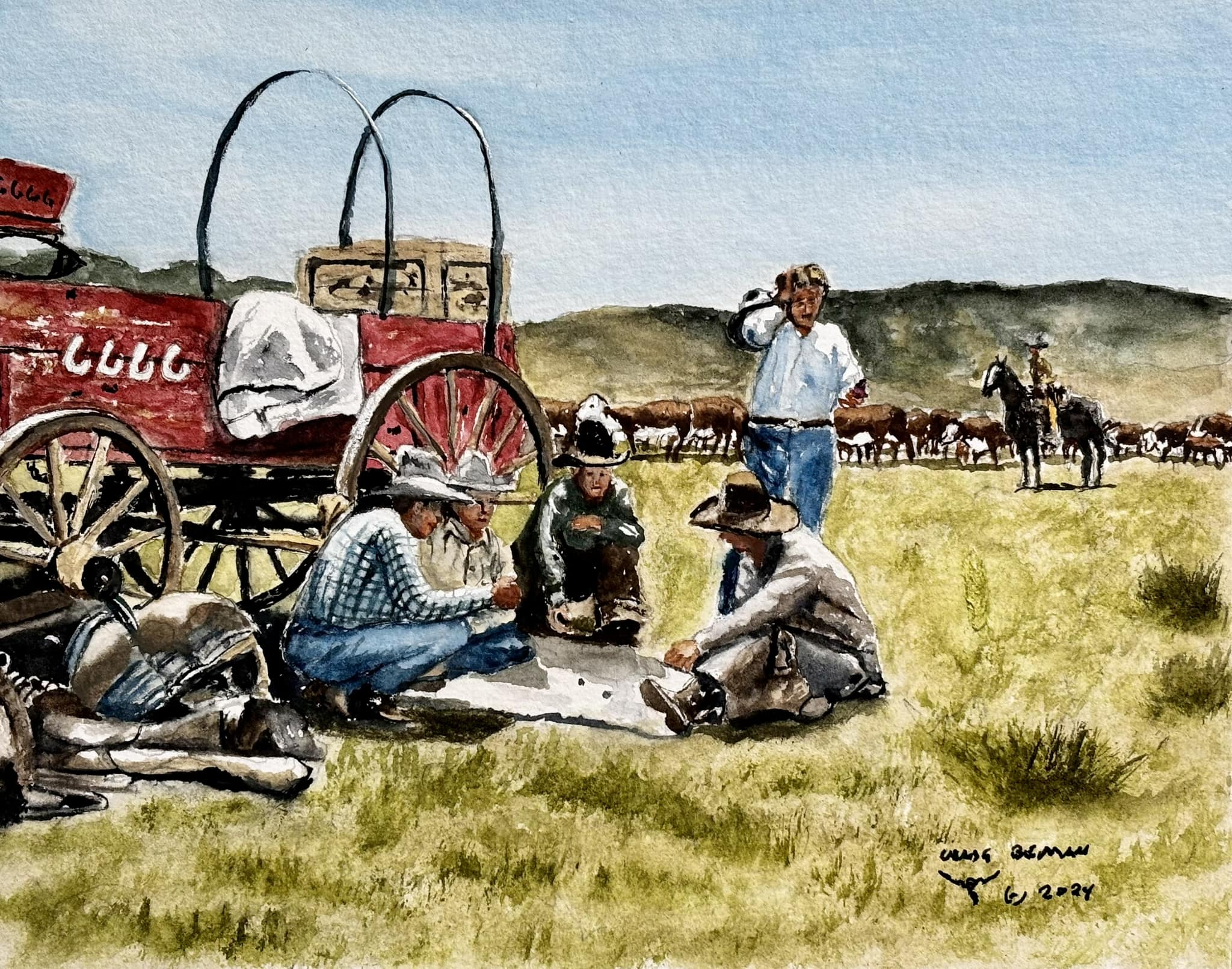 The Cowboys Original Watercolor Painting