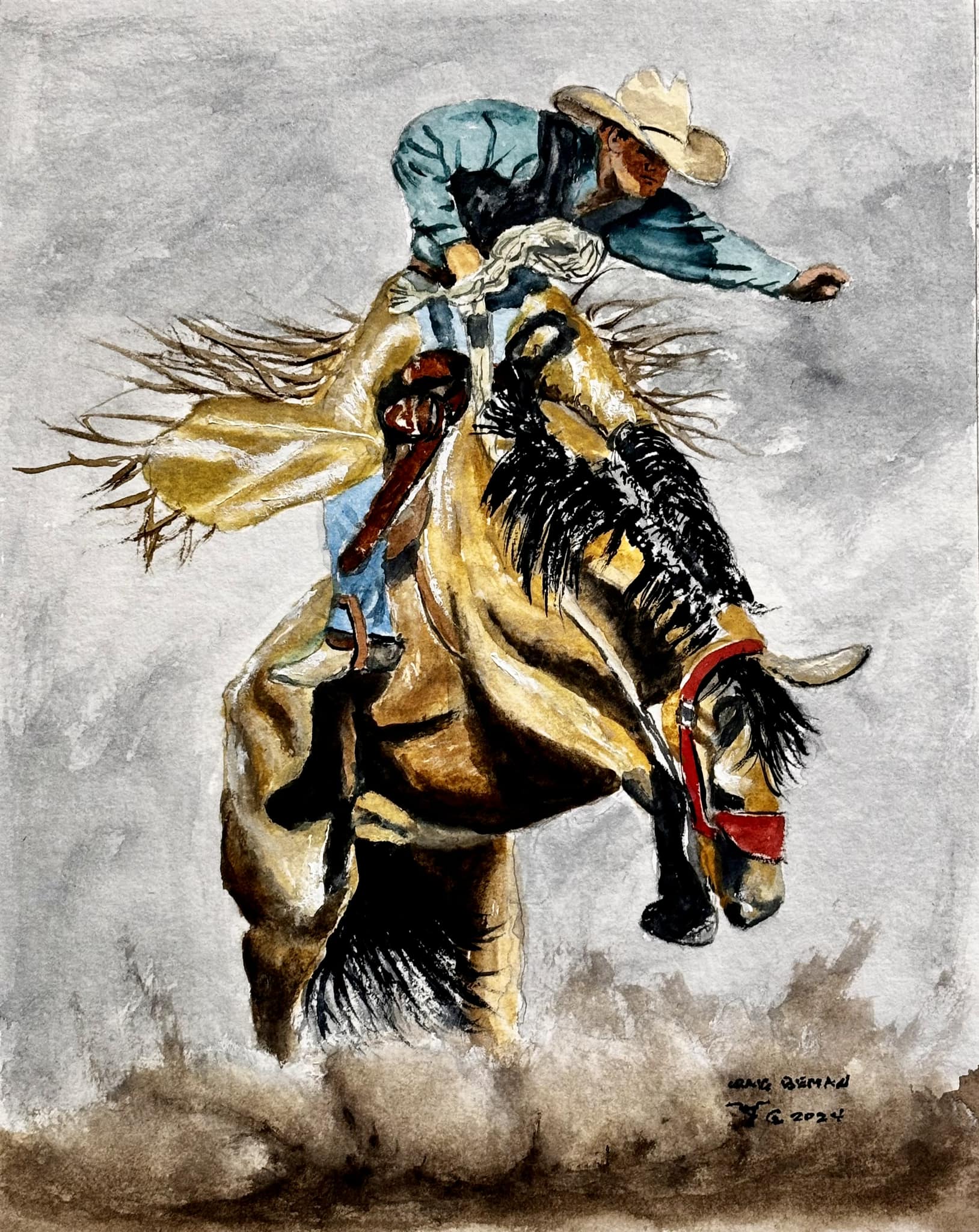 The Hard Ride Original Watercolor Painting