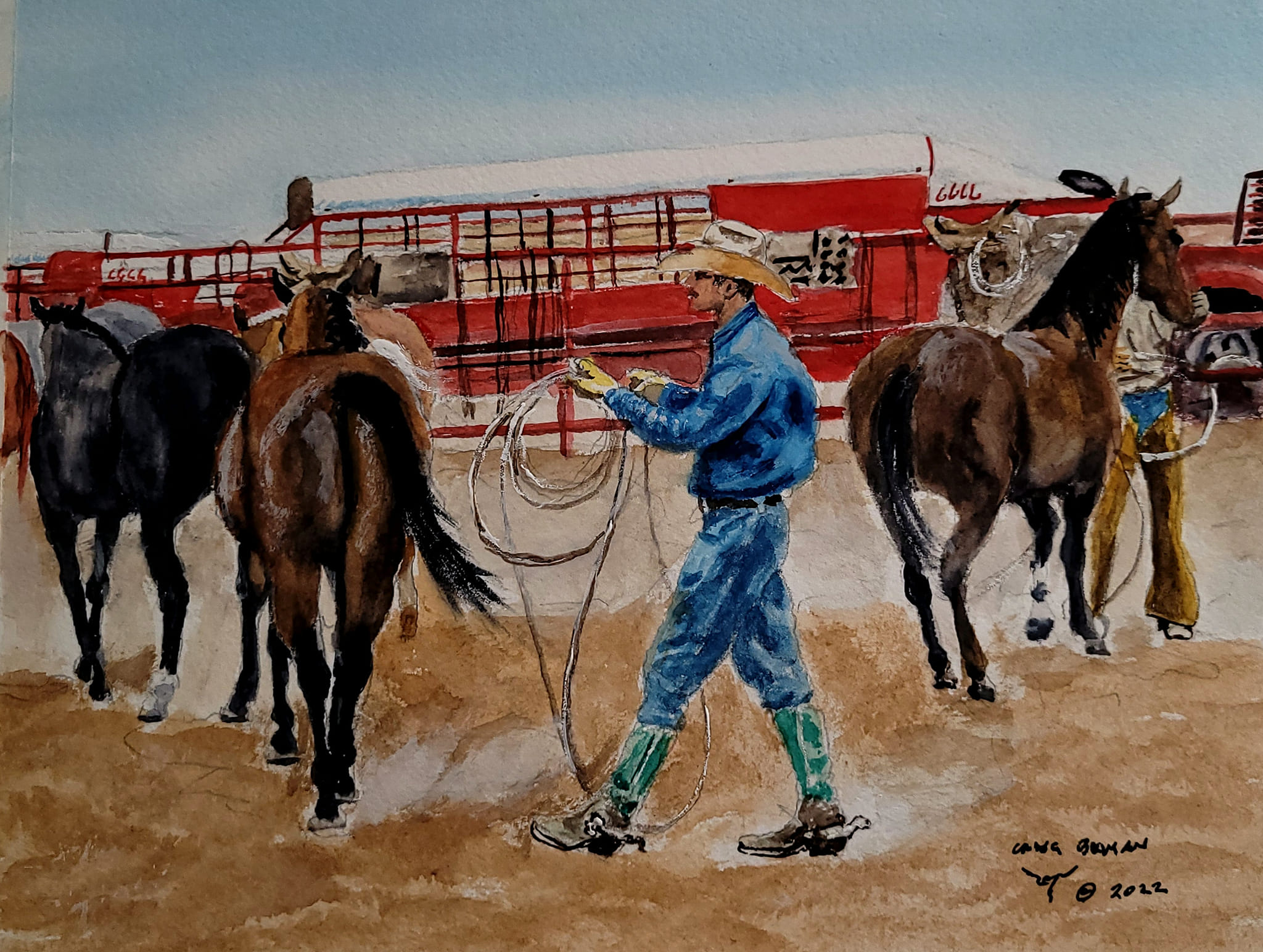 True Cowboy Original Watercolor Painting