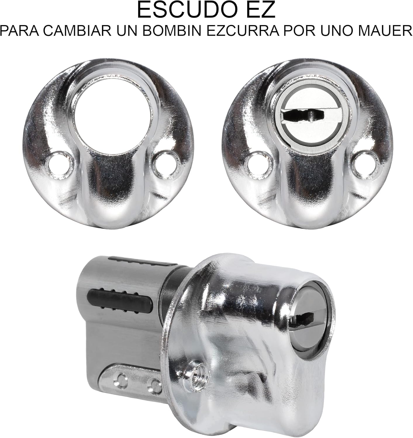 JEVX Escudo EZ Calavera Ezcurra de Seguridad con Boca Ancha para Sustituir Bombin – Casquillo Adaptador Protector de Cerradura para Puertas Plateado