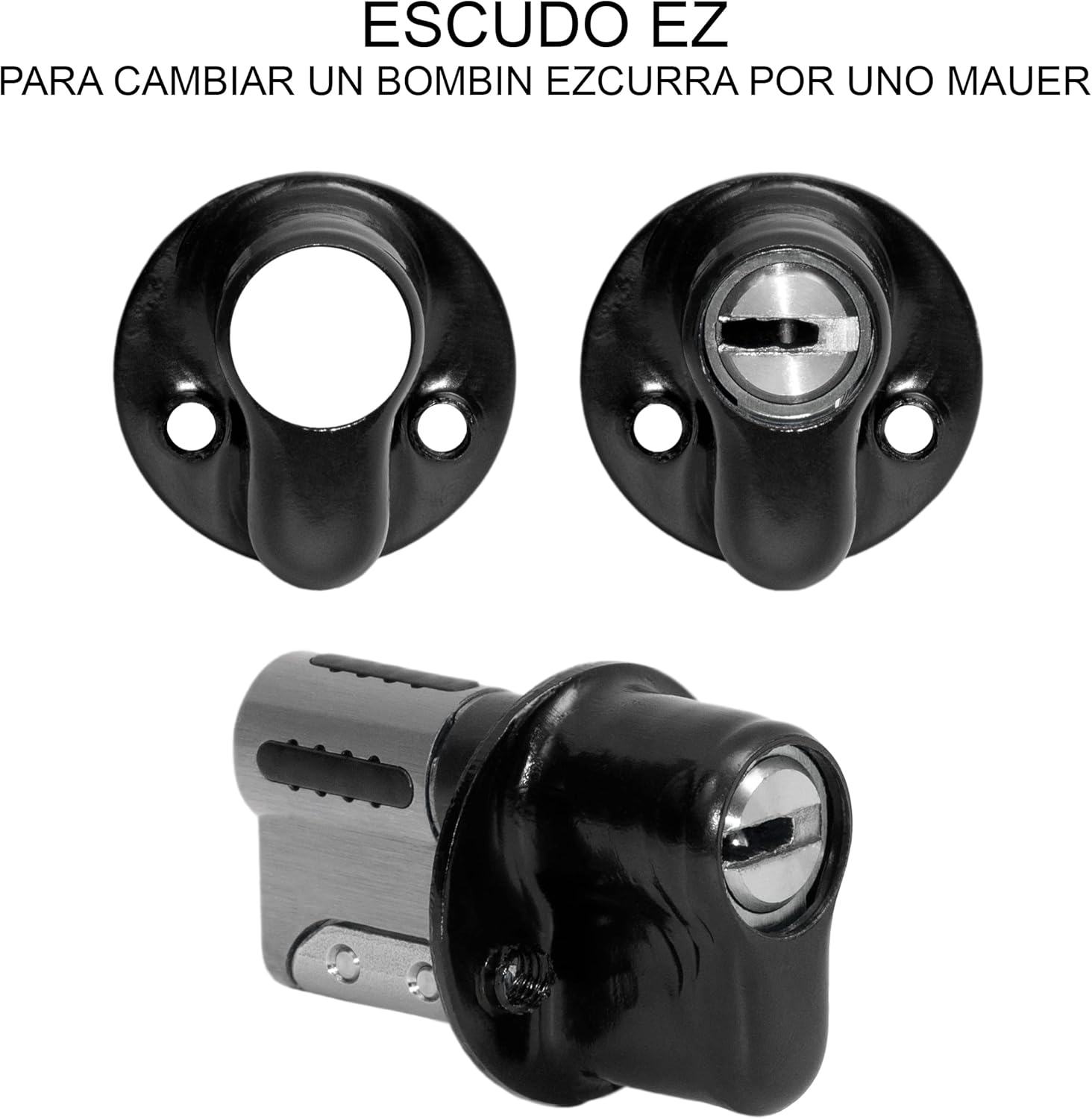  JEVX Escudo EZ Calavera Ezcurra de Seguridad con Boca Ancha para Sustituir Bombin – Casquillo Adaptador Protector de Cerradura para Puertas Plateado