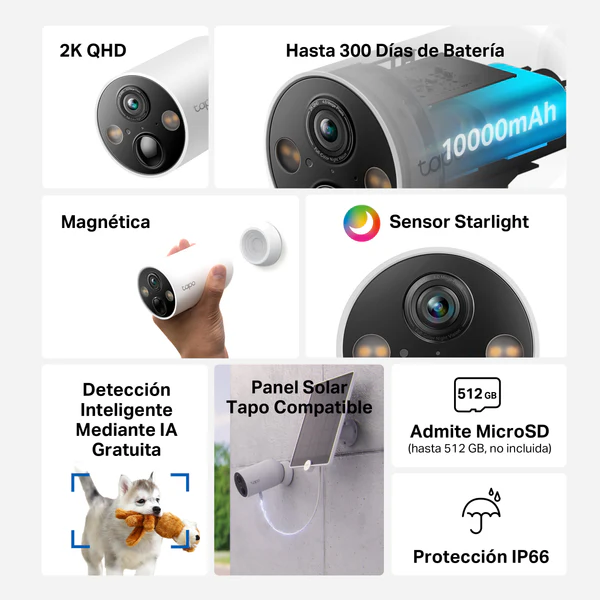 Tapo C425 - Cámara de Vigilancia Wi-Fi con Batería, Detección Inteligente, 2K QHD