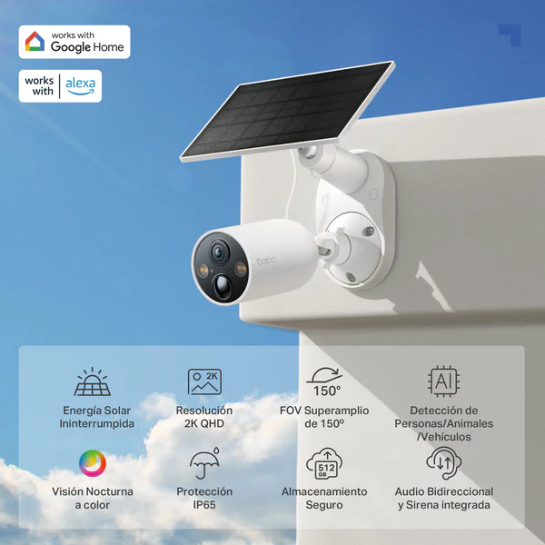 Tapo C425 Kit - Cámara de Vigilancia Wi-Fi con Batería y Panel Solar, Detección Inteligente, 2K QHD