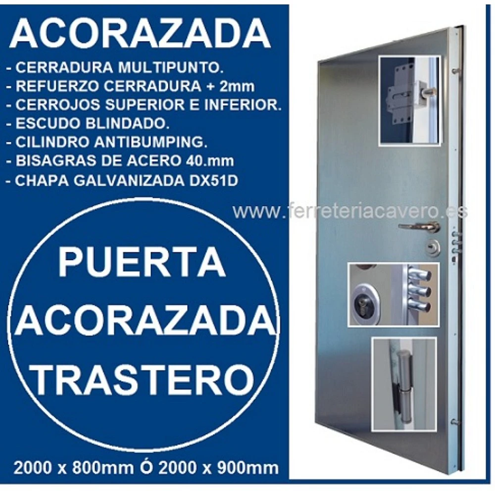 PUERTA ACORAZADA TRASTERO 2000X900 MARCO 75X45 ACERO GALVANIZADO