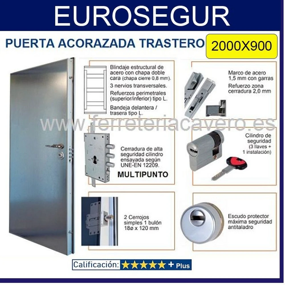 PUERTA ACORAZADA TRASTERO 2000X900 MARCO 75X45 ACERO GALVANIZADO