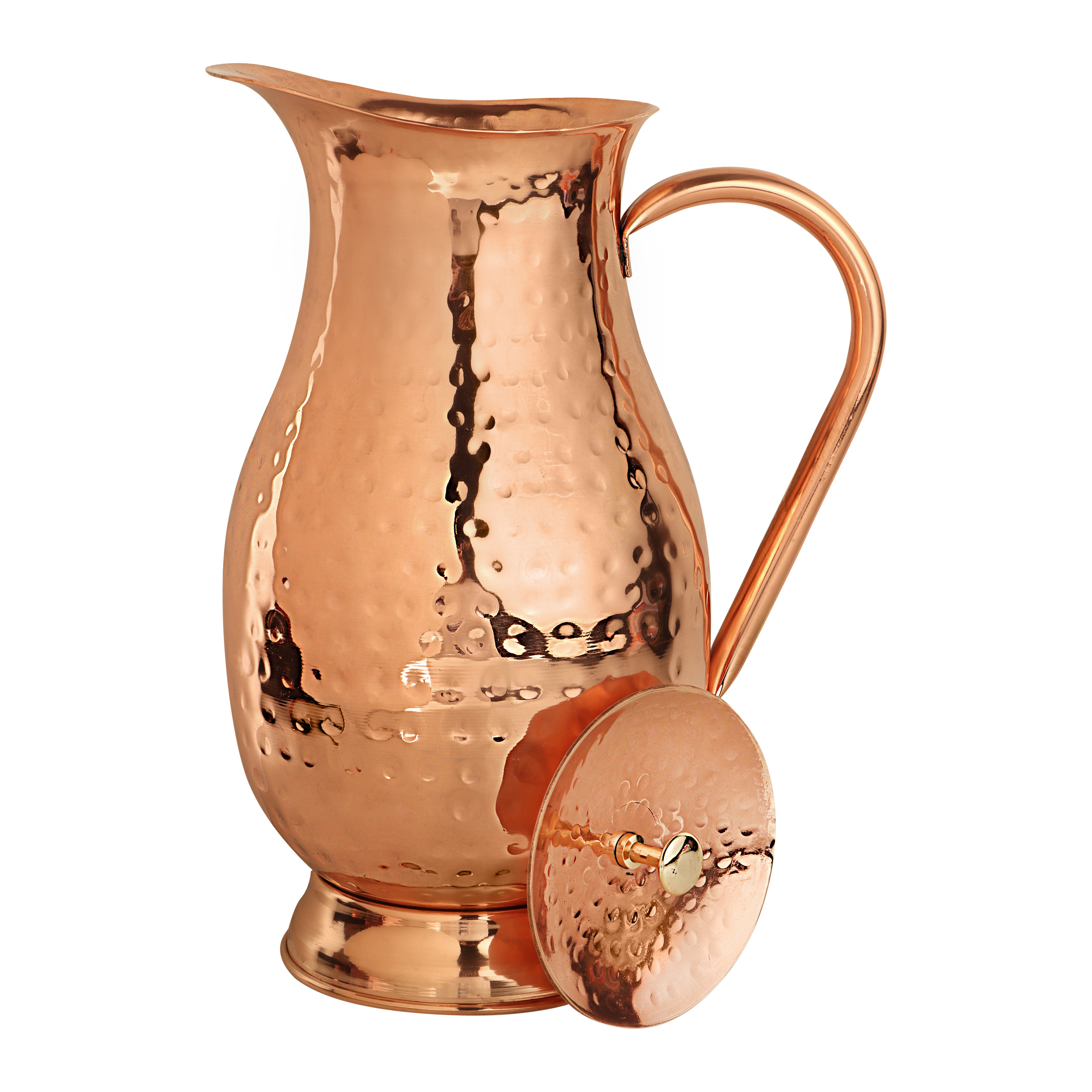 Copper Pitcher Water Mugs Handmade Hammered Large Jug with Lid 100% Pure Copper Unlined Uncoated Chemical Free for Ayurveda Health Benefits | 70 Ounces for Home & Gifting