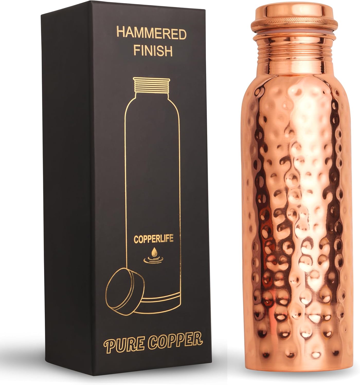 Handcrafted 100% Pure Copper Hammered Water Bottle – Ayurvedic Wellness, 950ml