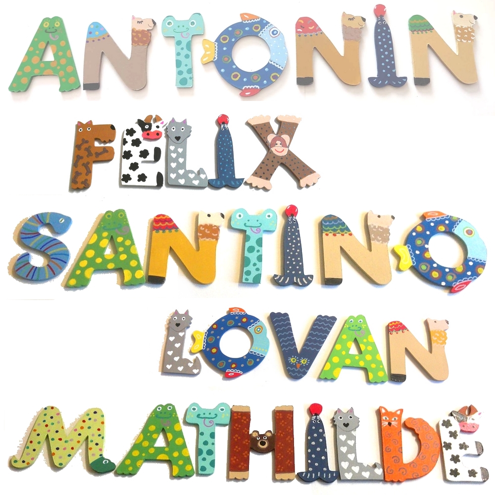 Lettre en bois "J" animaux rigolos