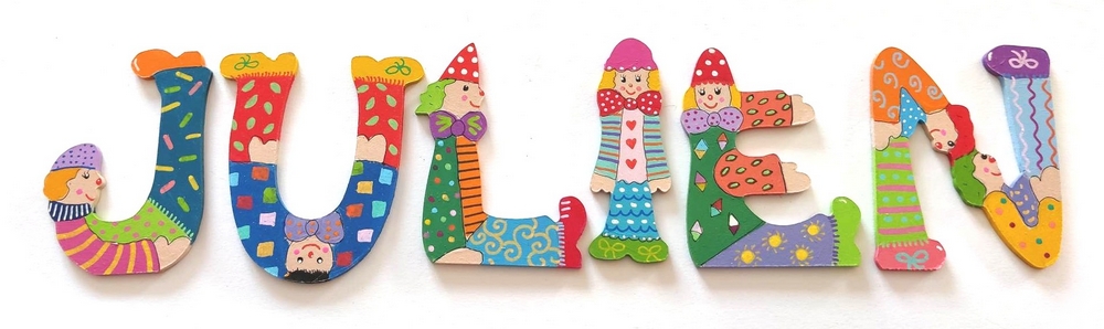 Lettre décorative en bois en forme de clown 'J'