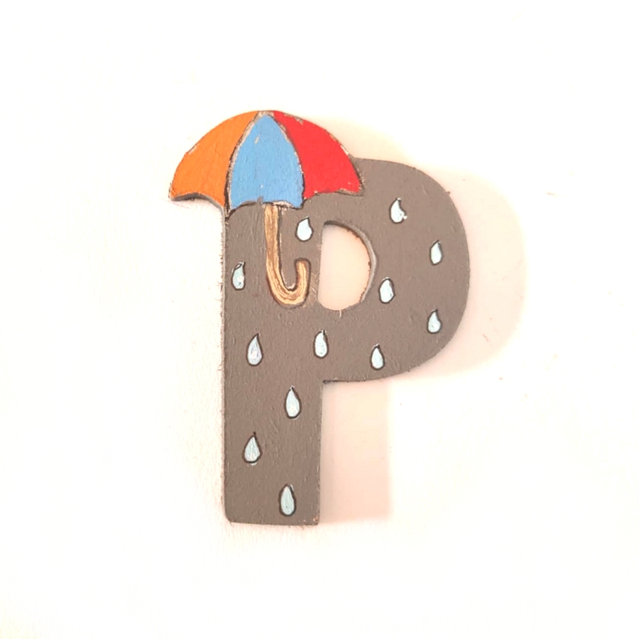 Lettre en bois pédagogique P comme parapluie