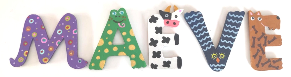 Lettre en bois 'E' animaux rigolos chien